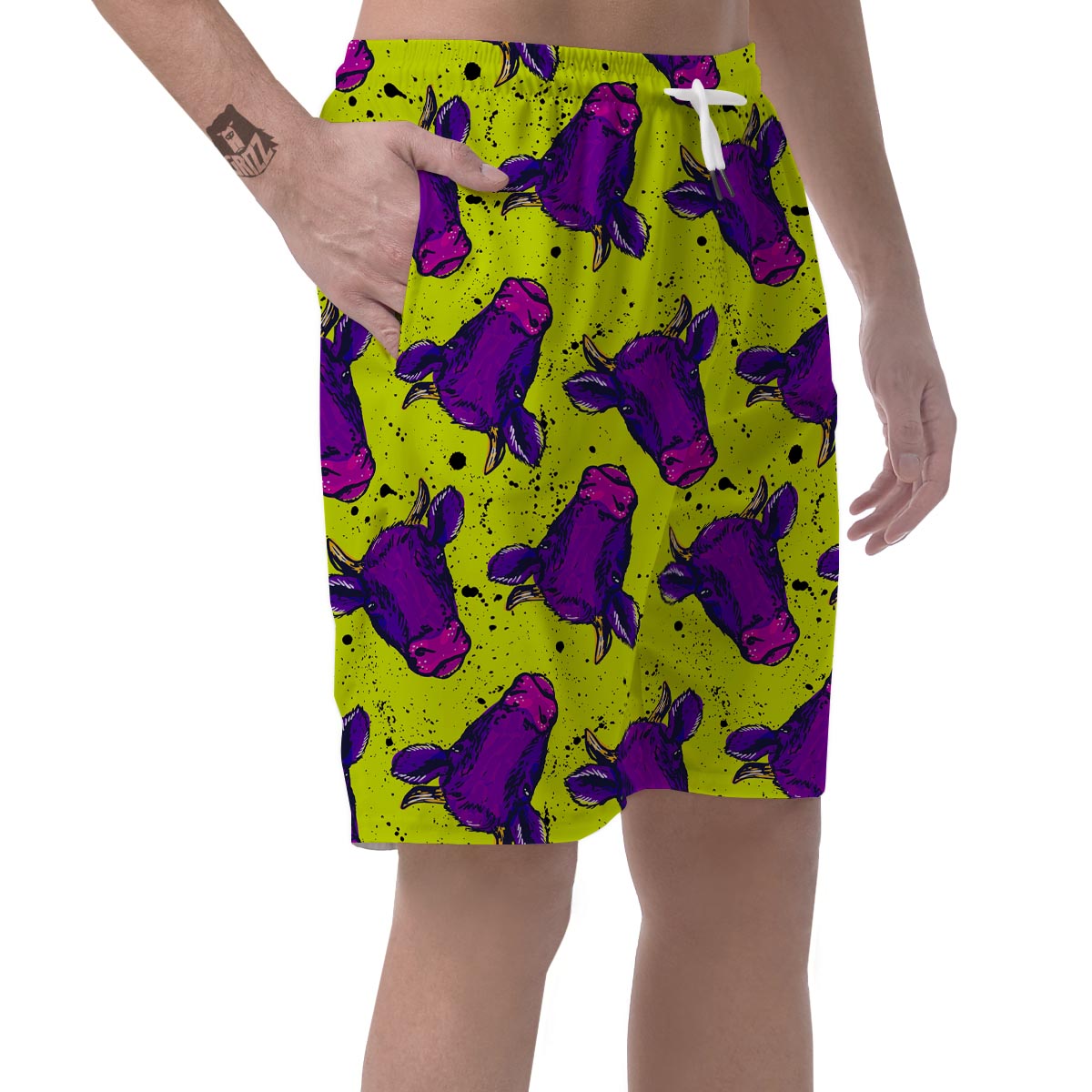 Abstract Neon Cow Print Men's Shorts-grizzshop