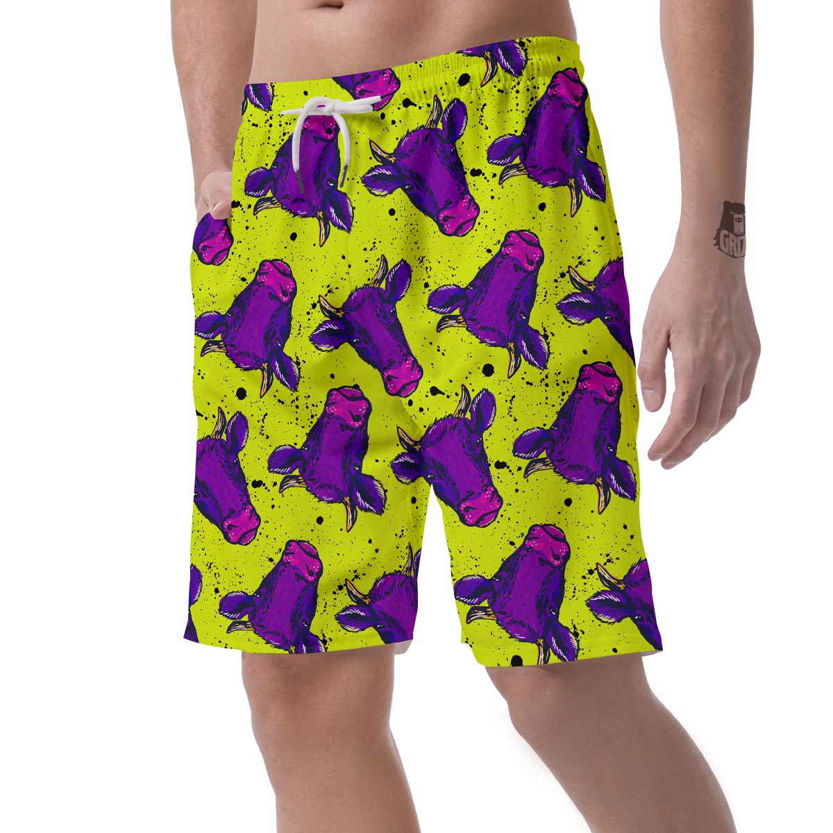 Abstract Neon Cow Print Men's Shorts-grizzshop