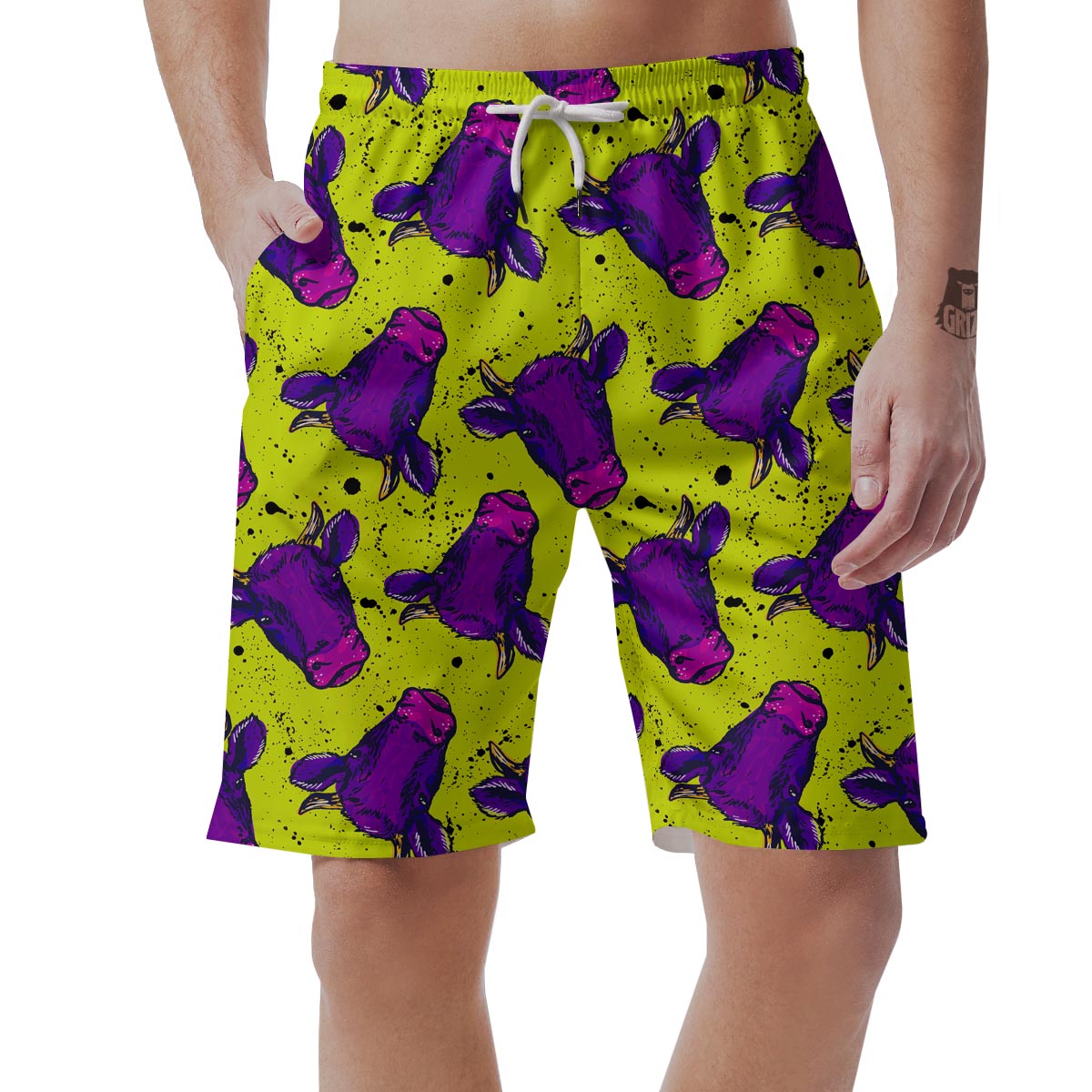 Abstract Neon Cow Print Men's Shorts-grizzshop