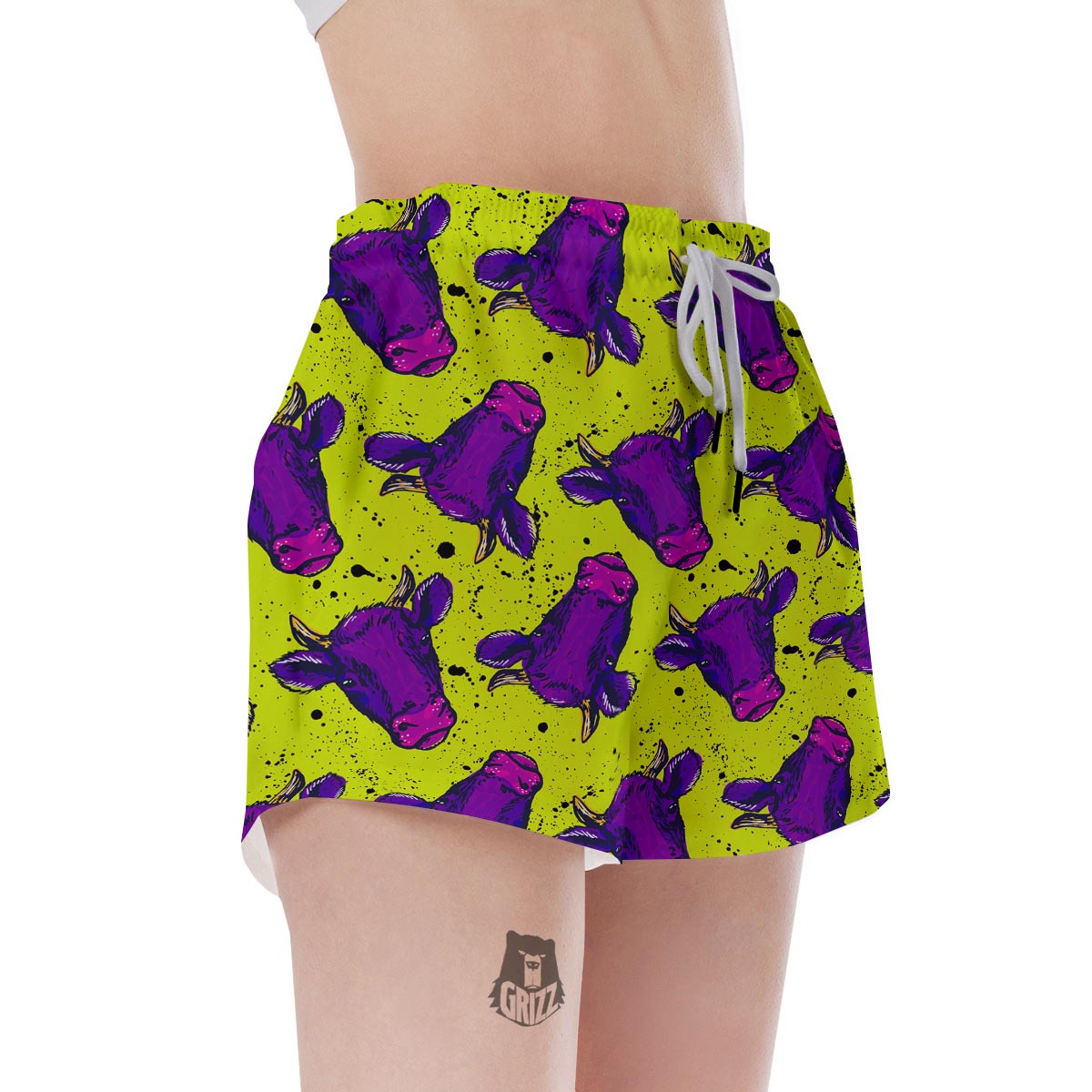 Abstract Neon Cow Print Women's Shorts-grizzshop