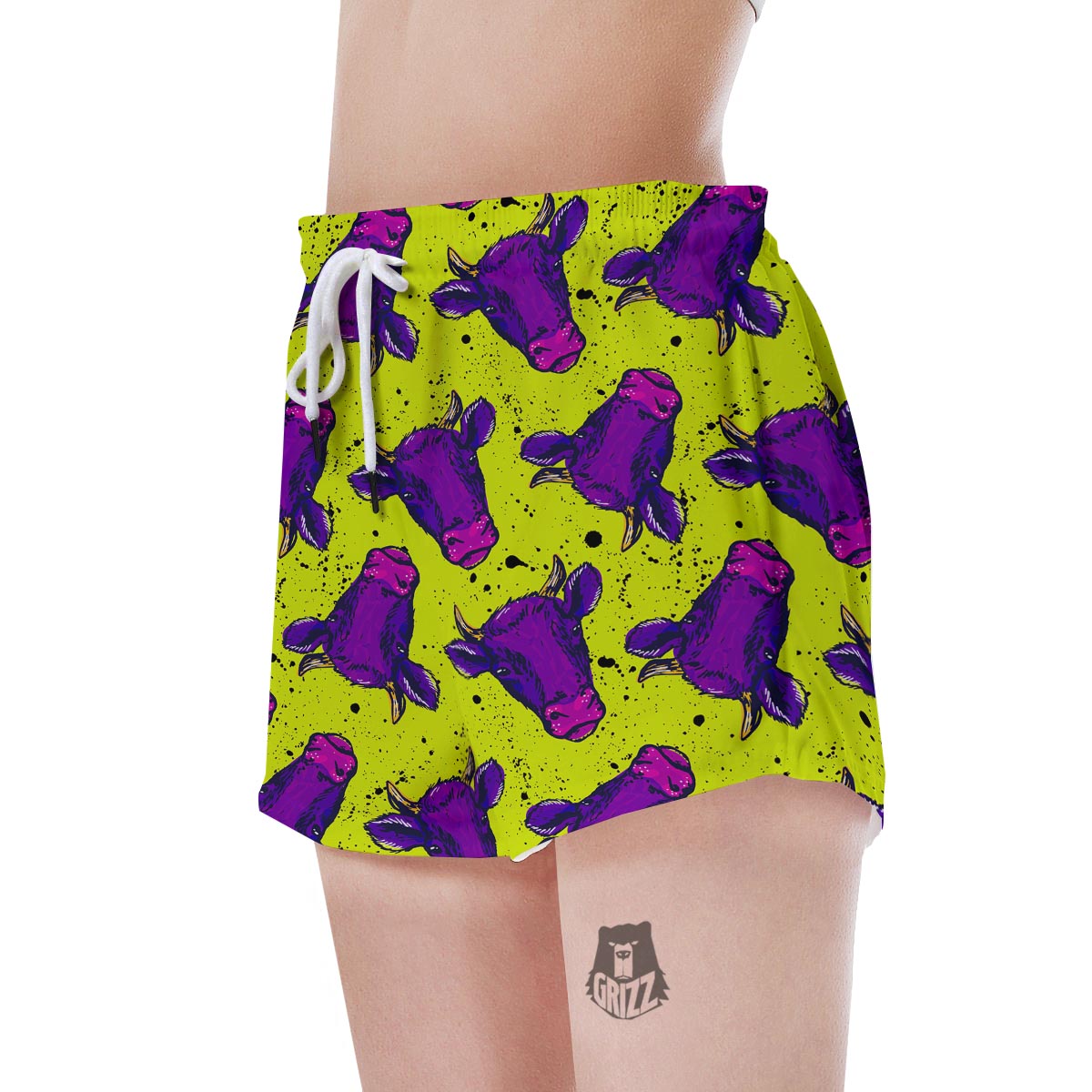 Abstract Neon Cow Print Women's Shorts-grizzshop