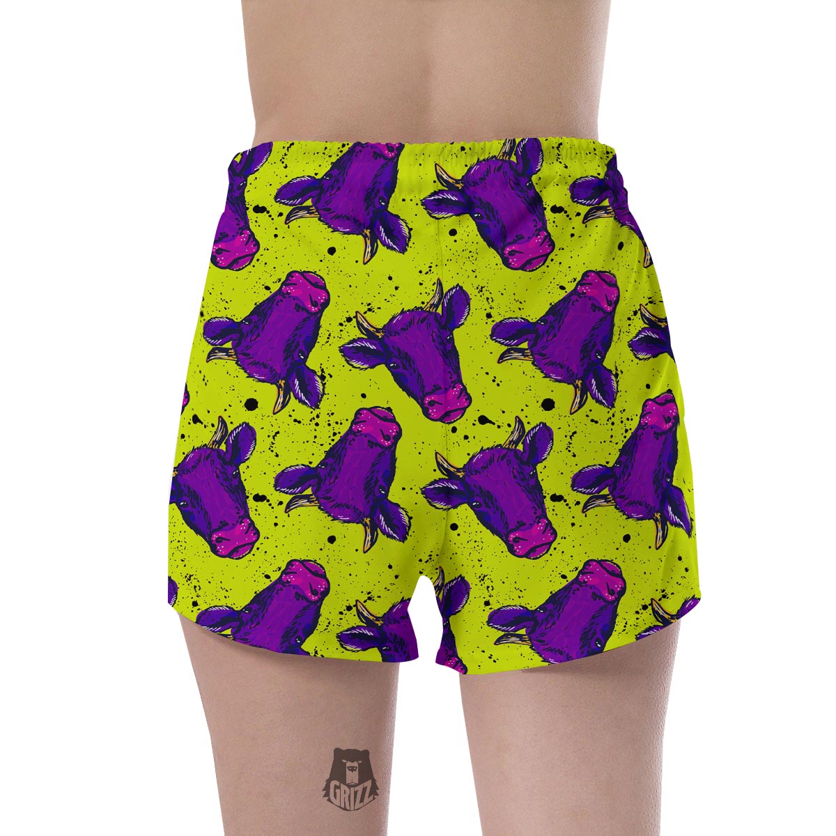 Abstract Neon Cow Print Women's Shorts-grizzshop