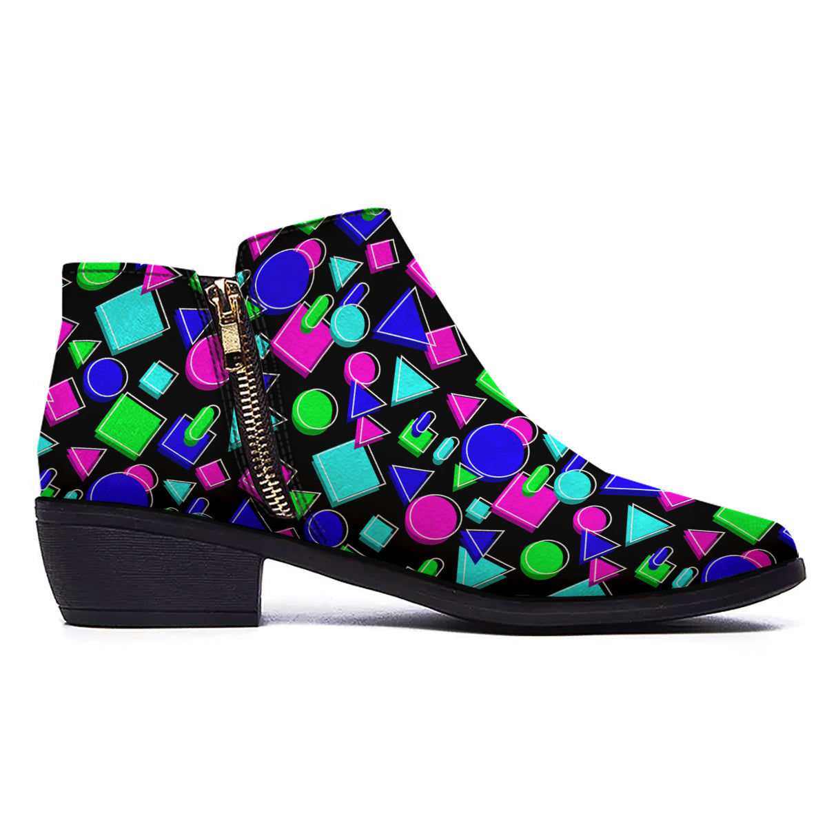 Abstract Neon Geometric Print Pattern Ankle Boots-grizzshop