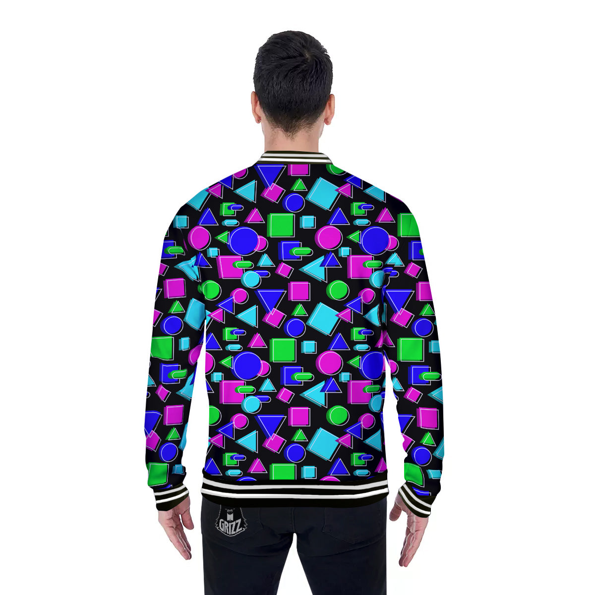 Abstract Neon Geometric Print Pattern Baseball Jacket-grizzshop