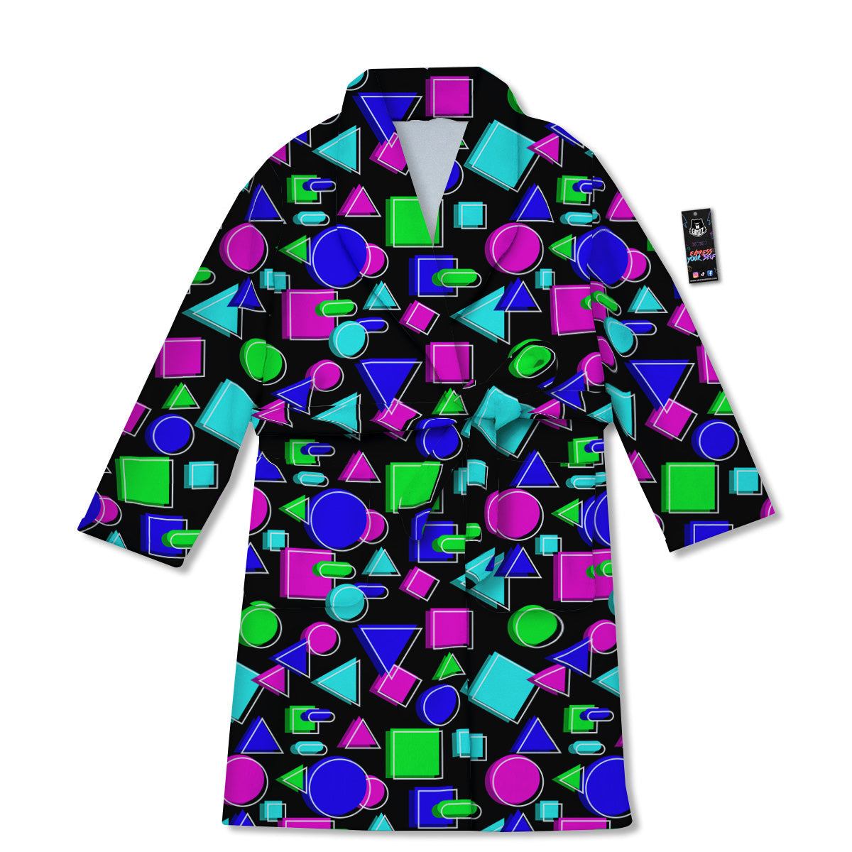 Abstract Neon Geometric Print Pattern Bathrobe-grizzshop