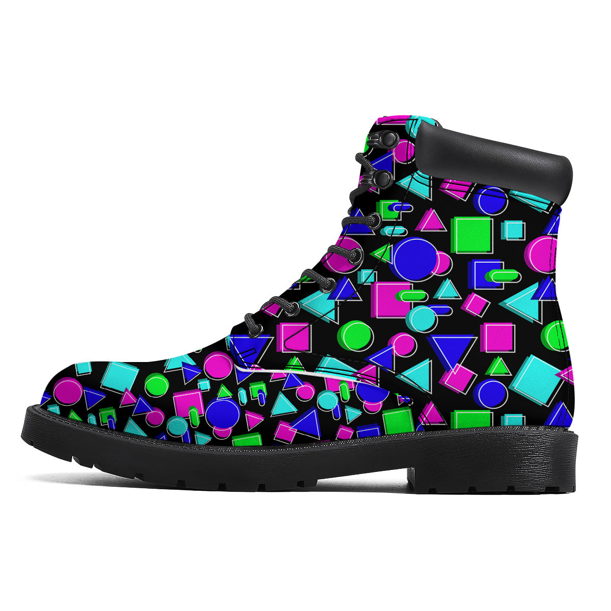 Abstract Neon Geometric Print Pattern Boots-grizzshop