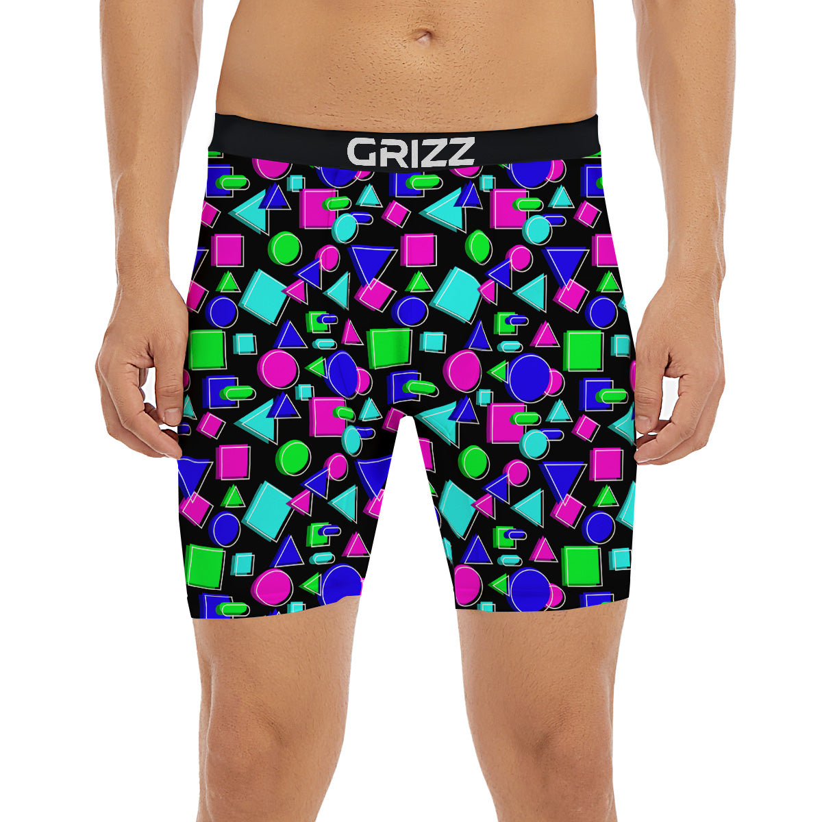 Abstract Neon Geometric Print Pattern Boxer Briefs-grizzshop