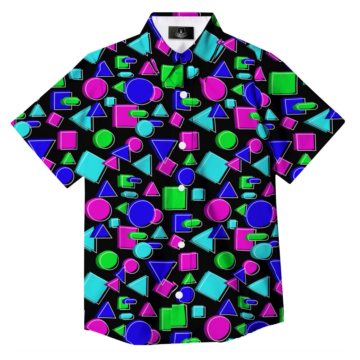 Abstract Neon Geometric Print Pattern Button Up Shirt-grizzshop