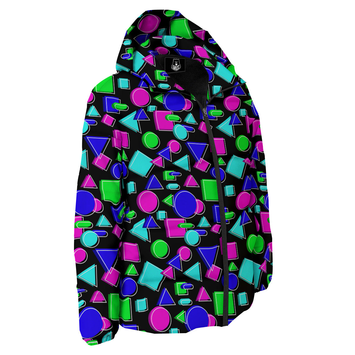 Abstract Neon Geometric Print Pattern Down Jacket-grizzshop