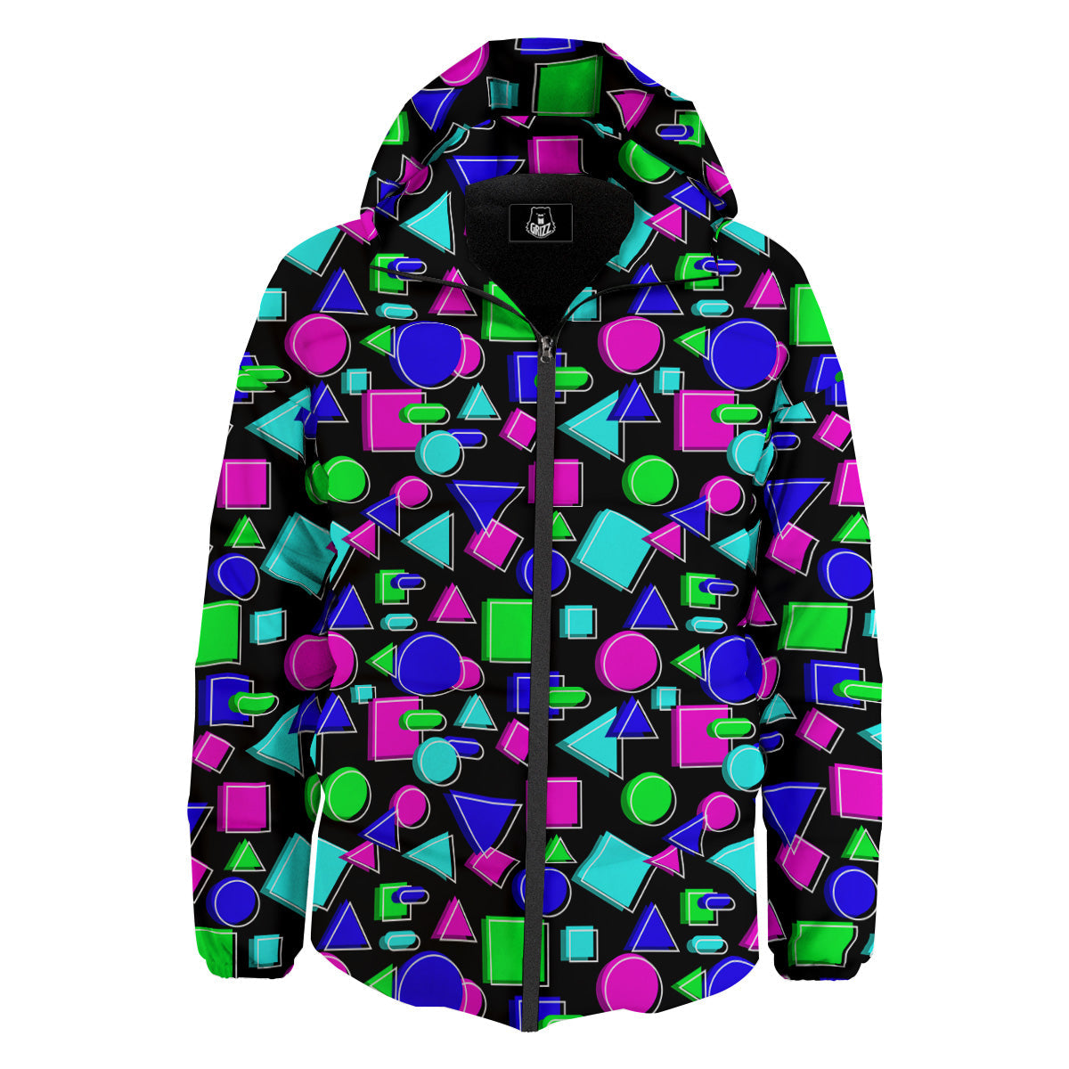 Abstract Neon Geometric Print Pattern Down Jacket-grizzshop