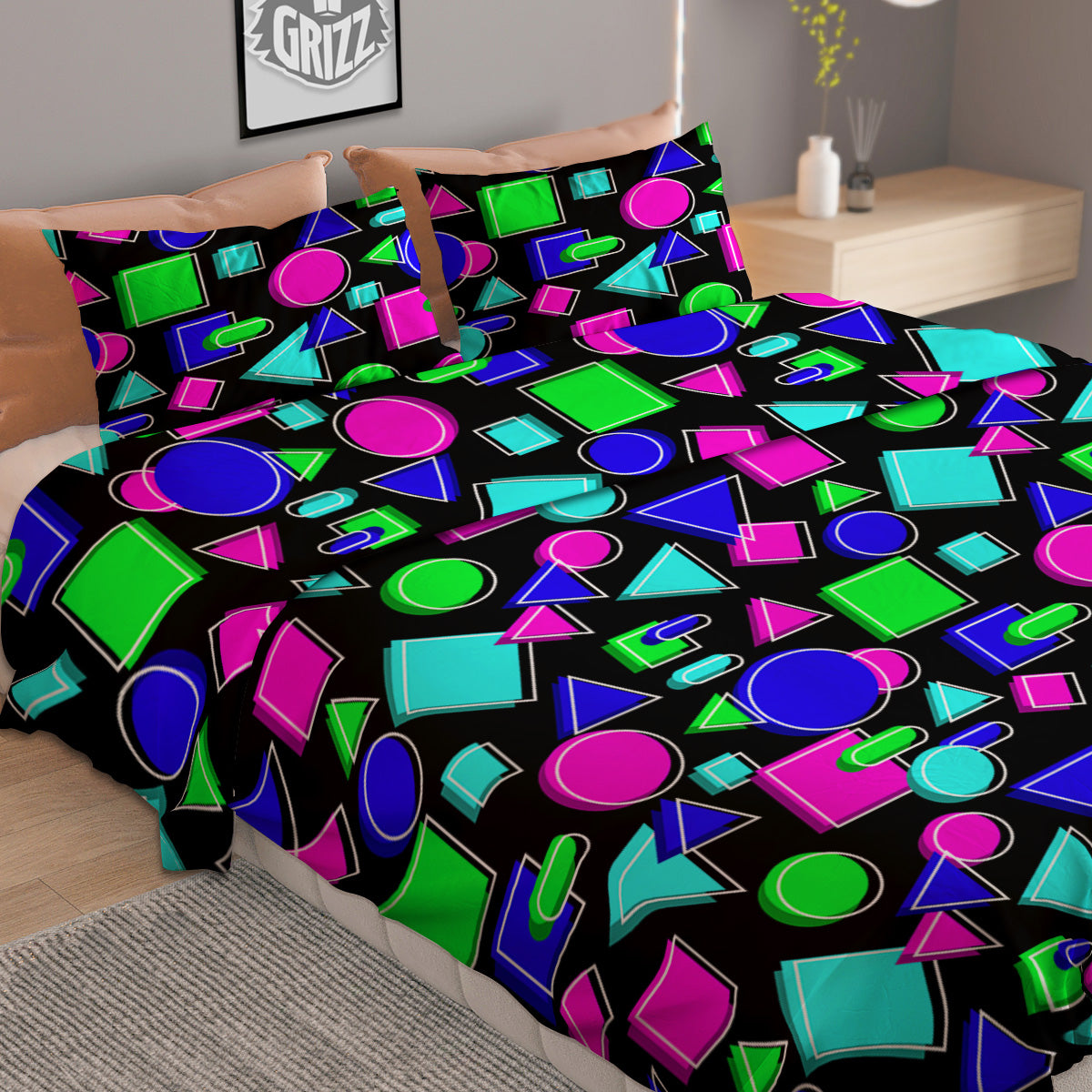 Abstract Neon Geometric Print Pattern Duvet Cover Bedding Set