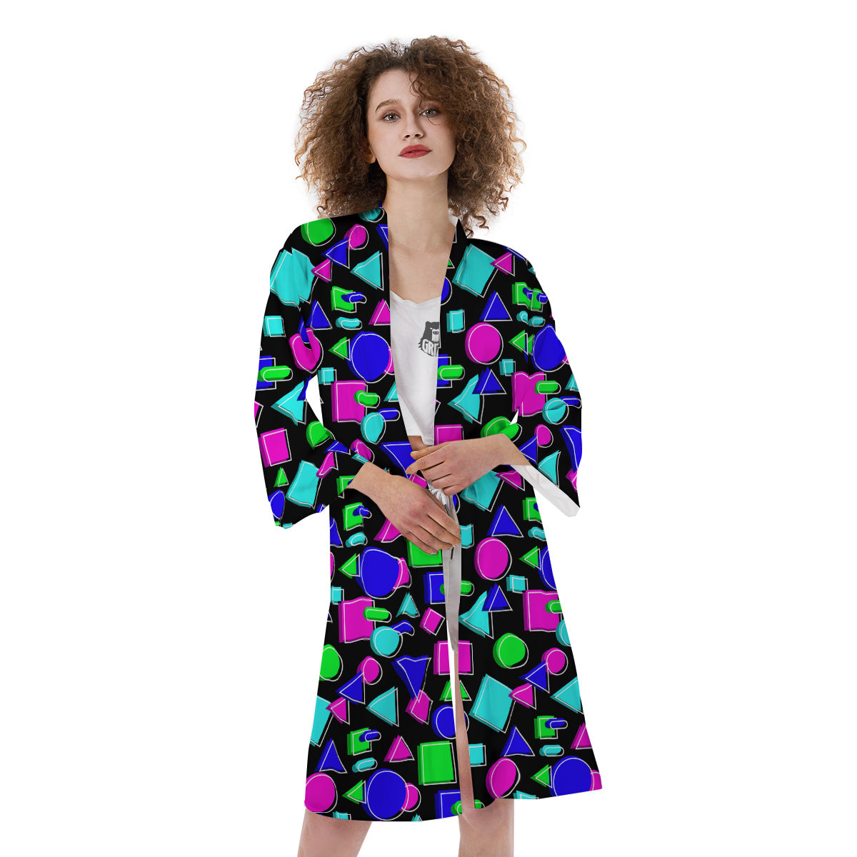 Abstract Neon Geometric Print Pattern Kimono-grizzshop