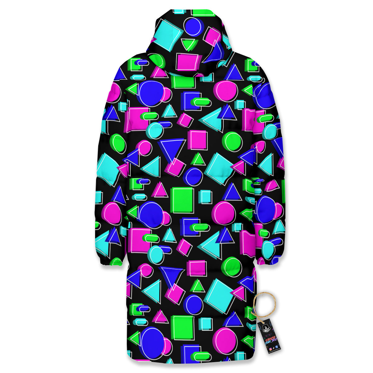 Abstract Neon Geometric Print Pattern Long Down Jacket-grizzshop