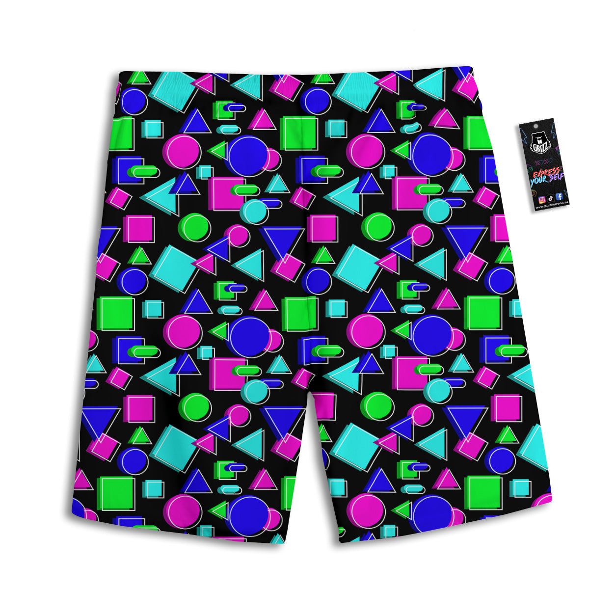 Abstract Neon Geometric Print Pattern Men's Athletic Shorts