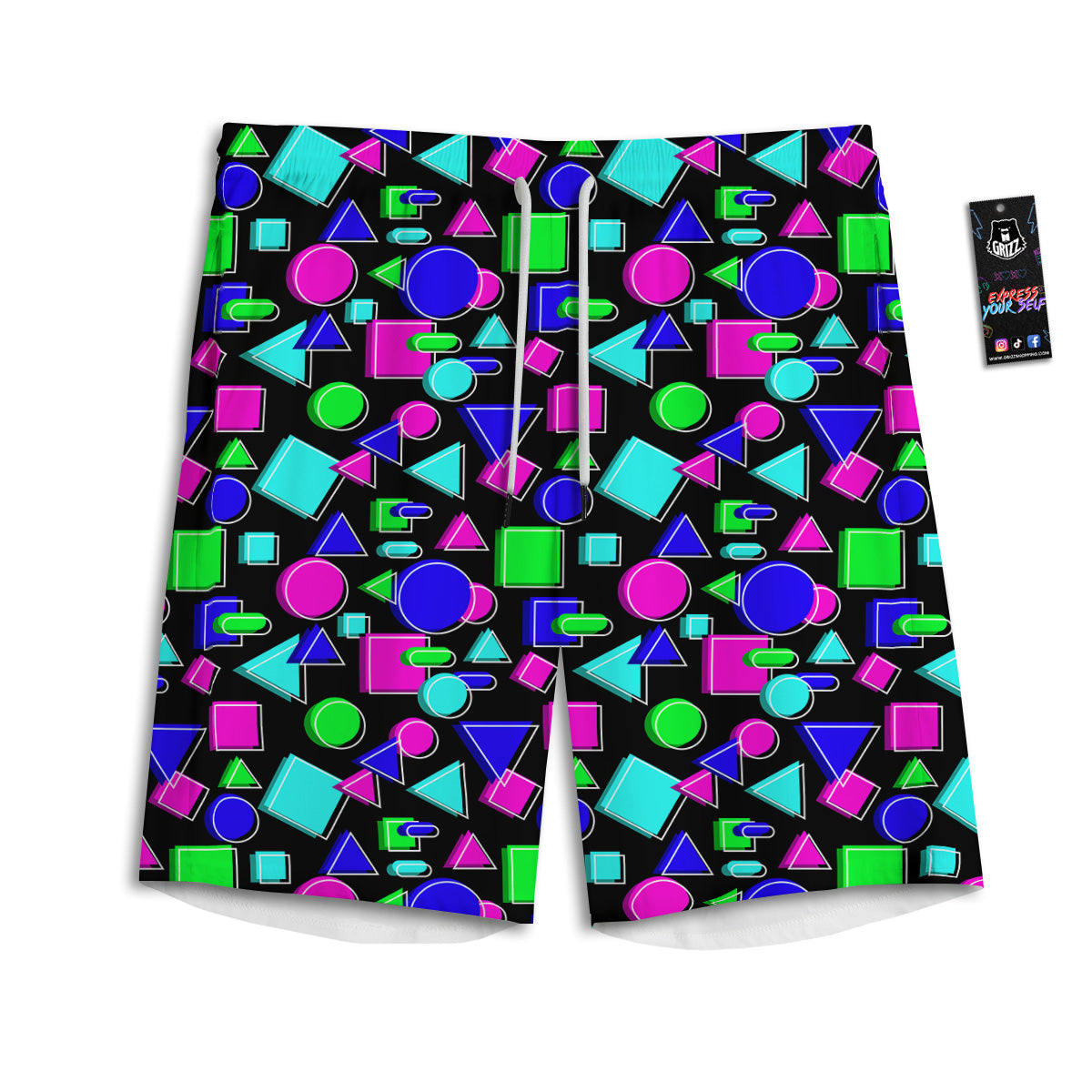 Abstract Neon Geometric Print Pattern Men's Athletic Shorts