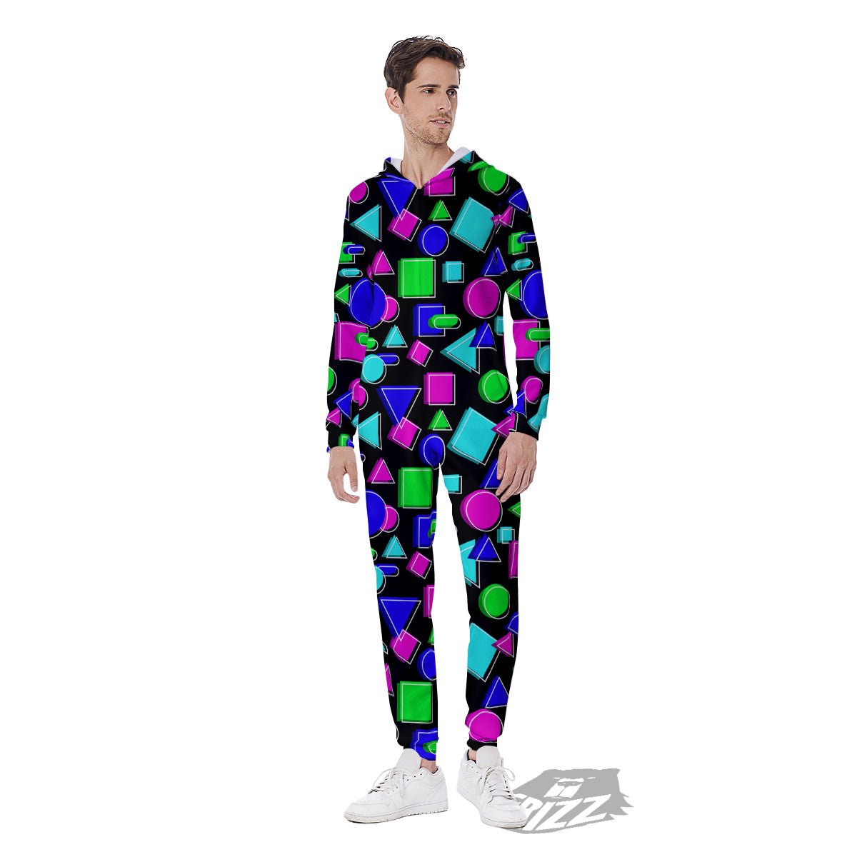 Abstract Neon Geometric Print Pattern Men's Jumpsuit-grizzshop