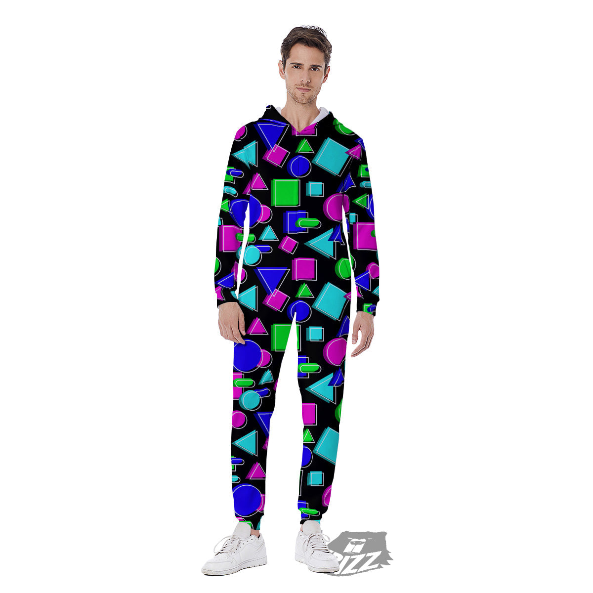 Abstract Neon Geometric Print Pattern Men's Jumpsuit-grizzshop