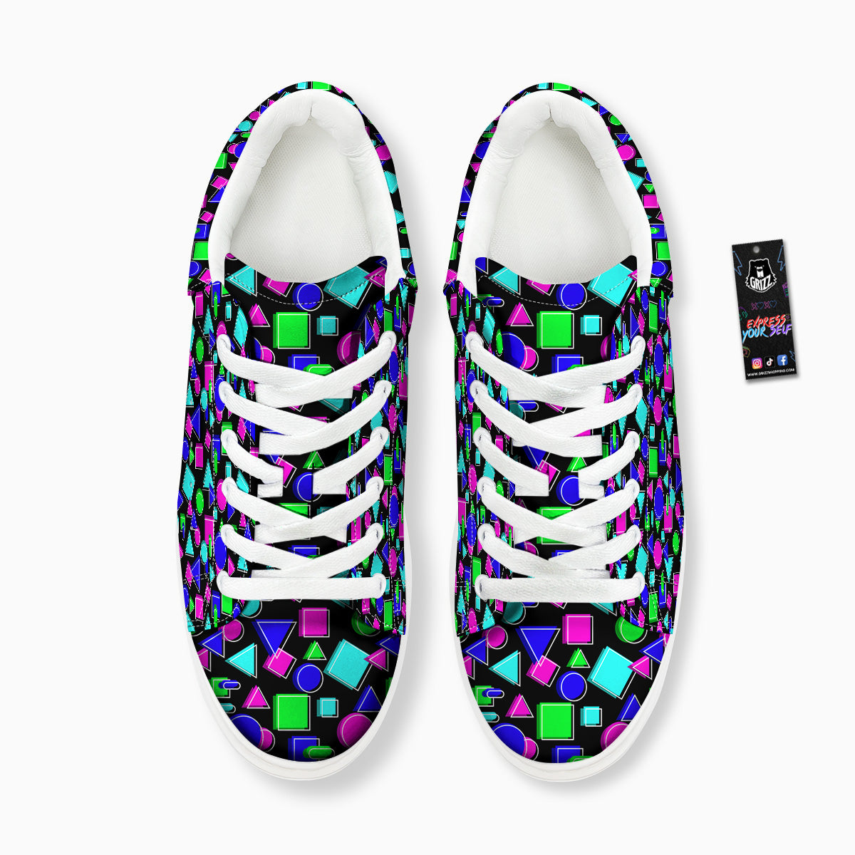 Abstract Neon Geometric Print Pattern Platform Shoes-grizzshop