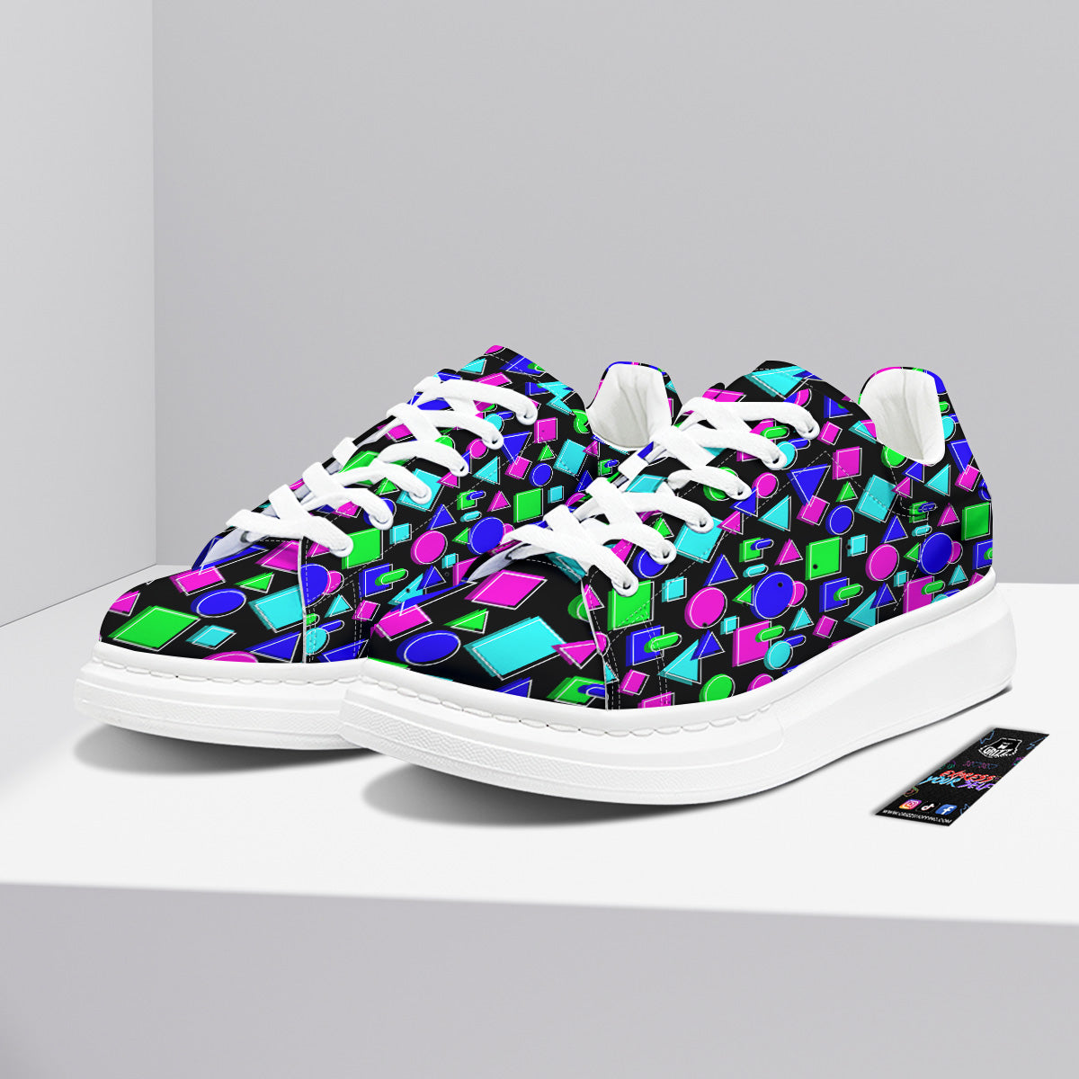 Abstract Neon Geometric Print Pattern Platform Shoes-grizzshop