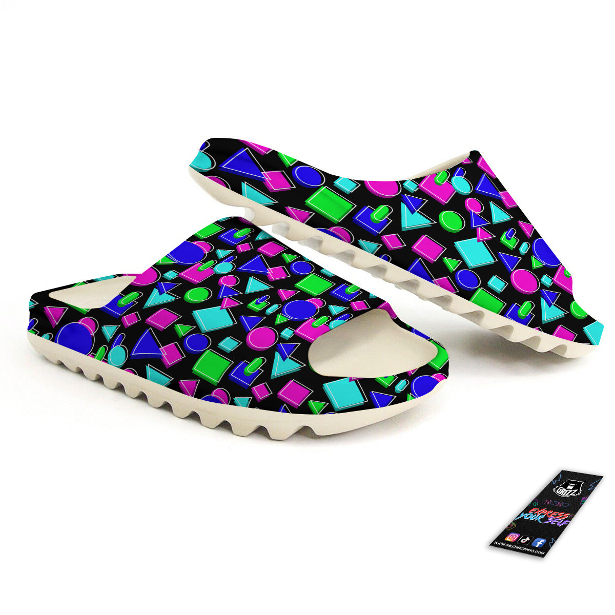 Abstract Neon Geometric Print Pattern Sandals-grizzshop