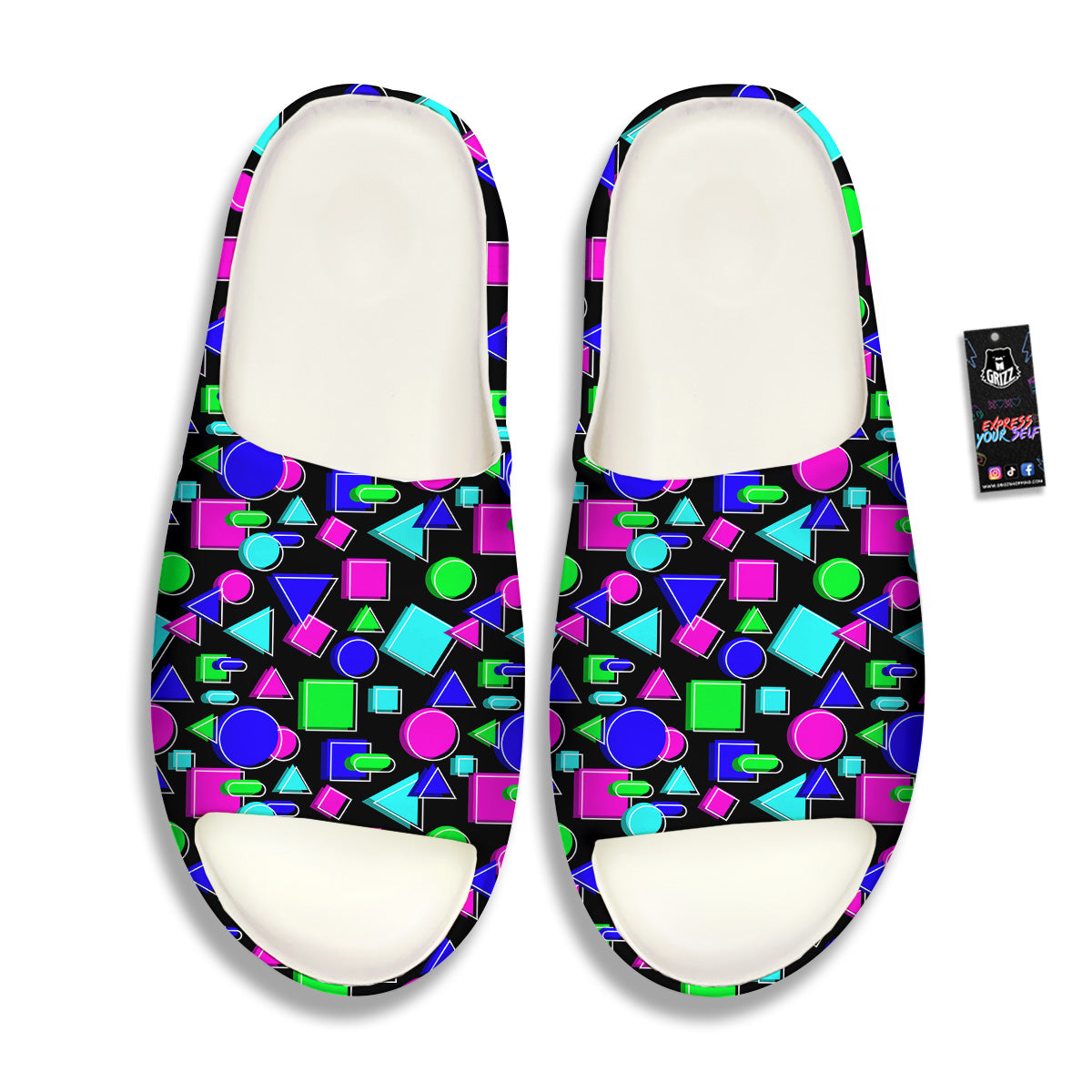 Abstract Neon Geometric Print Pattern Sandals-grizzshop