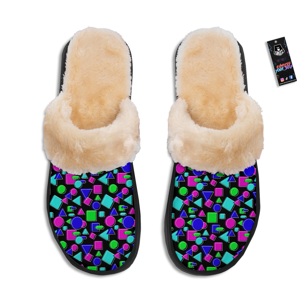 Abstract Neon Geometric Print Pattern Slippers-grizzshop