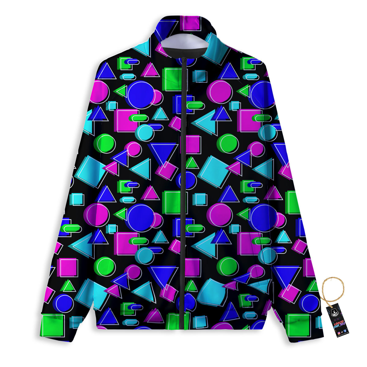 Abstract Neon Geometric Print Pattern Track Jacket-grizzshop