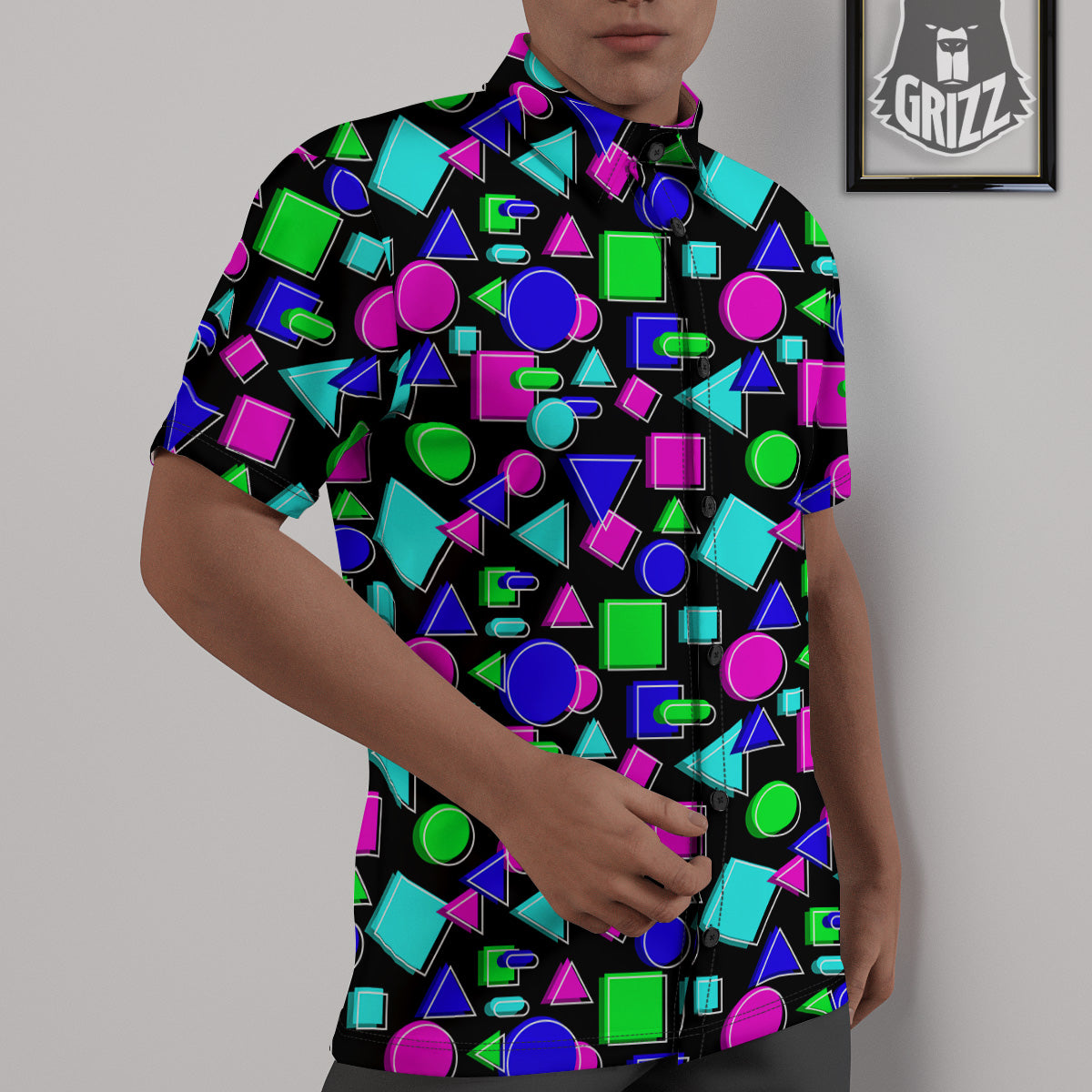 Abstract Neon Geometric Print Pattern Untucked Shirts-grizzshop