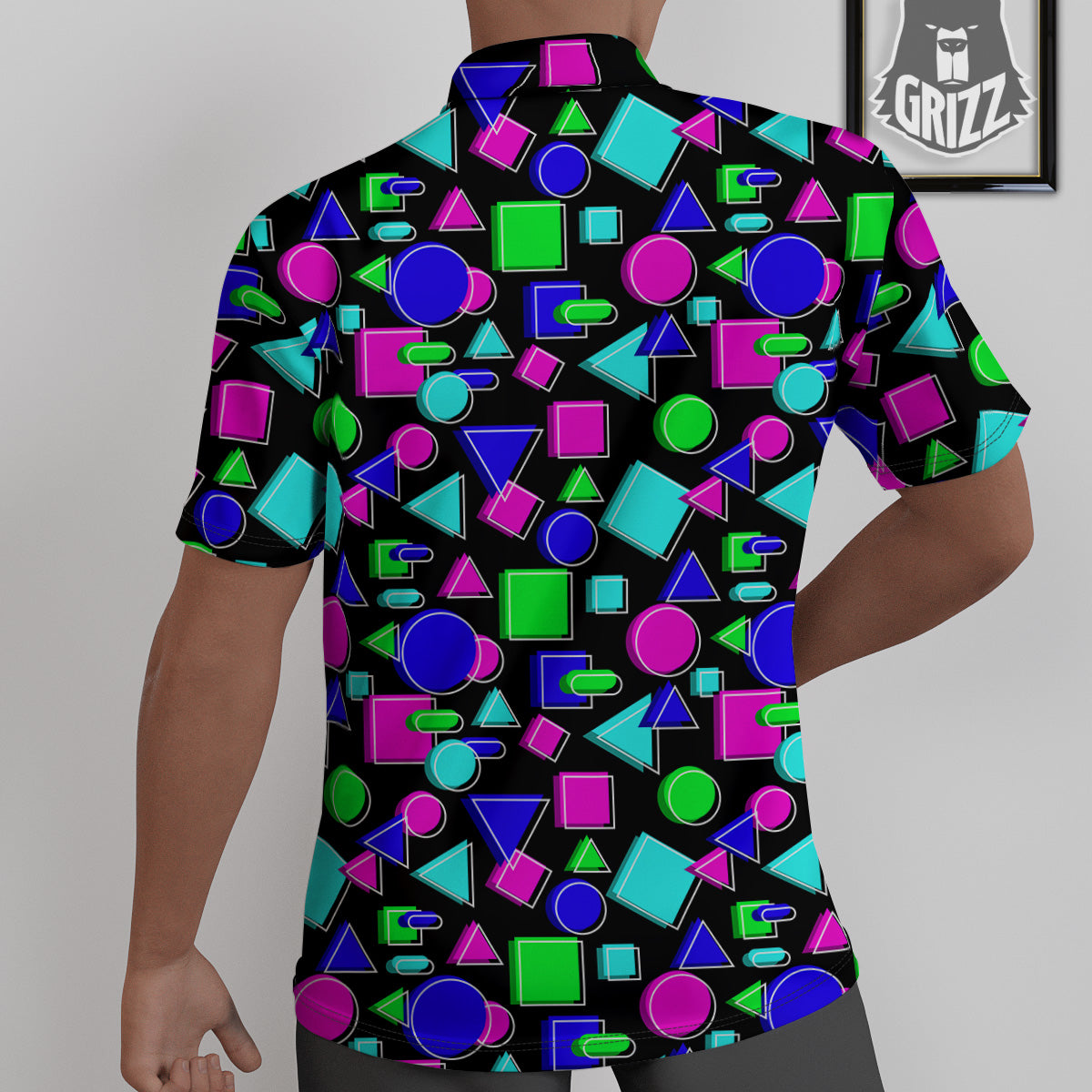 Abstract Neon Geometric Print Pattern Untucked Shirts-grizzshop