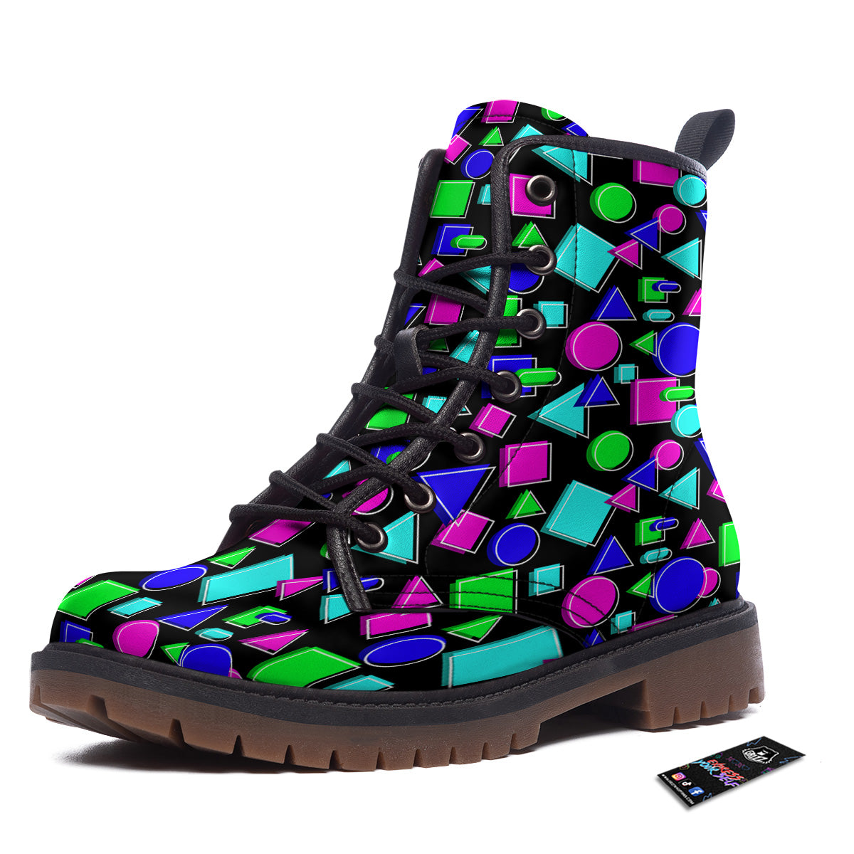 Abstract Neon Geometric Print Pattern Work Boots-grizzshop