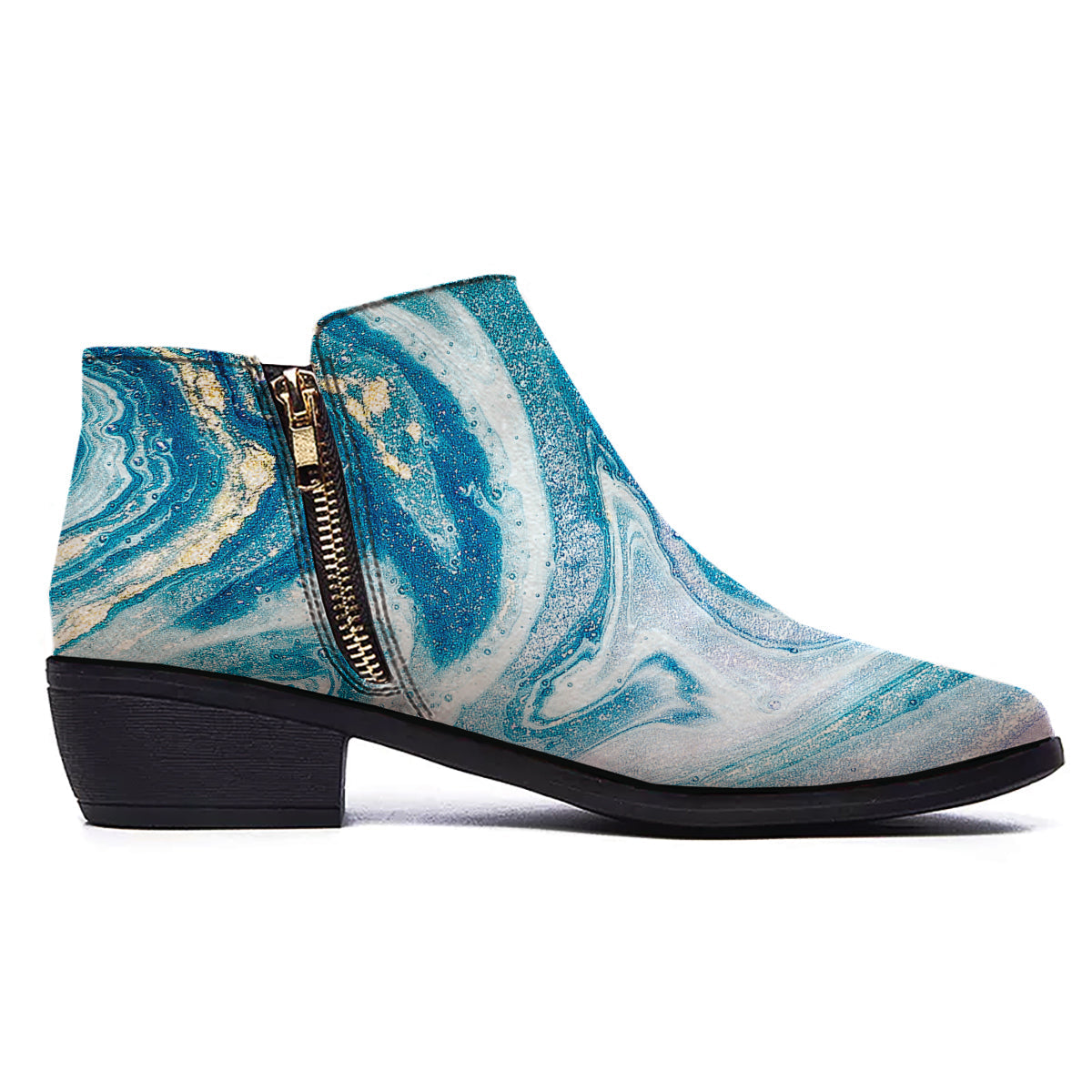 Abstract Ocean Marble Pink Blue Print Ankle Boots-grizzshop