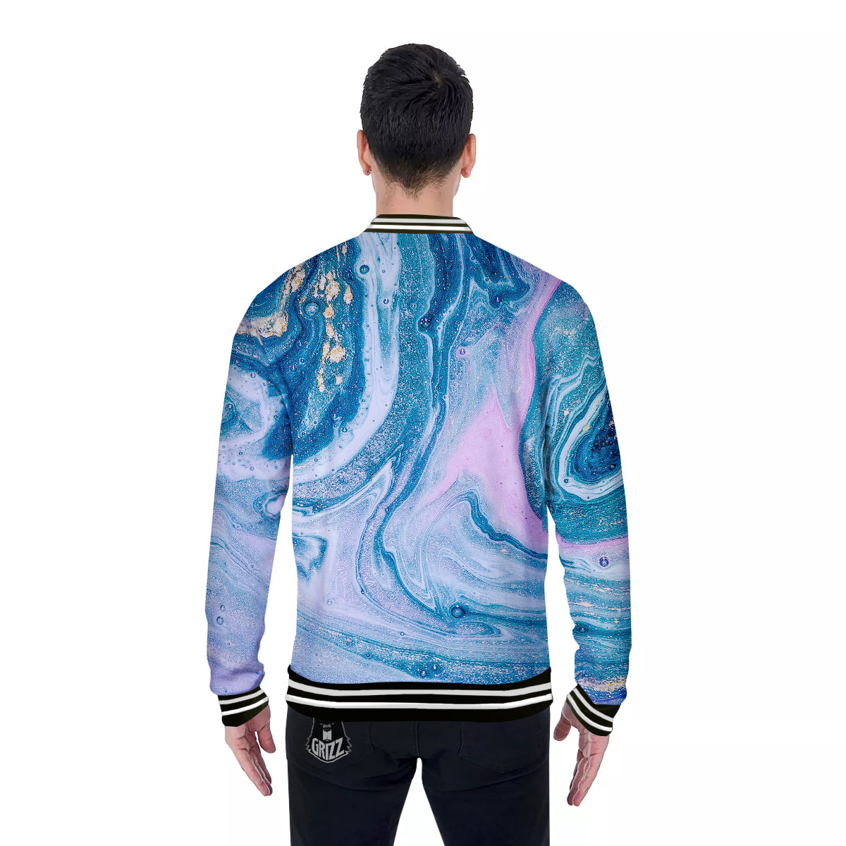 Abstract Ocean Marble Pink Blue Print Baseball Jacket-grizzshop