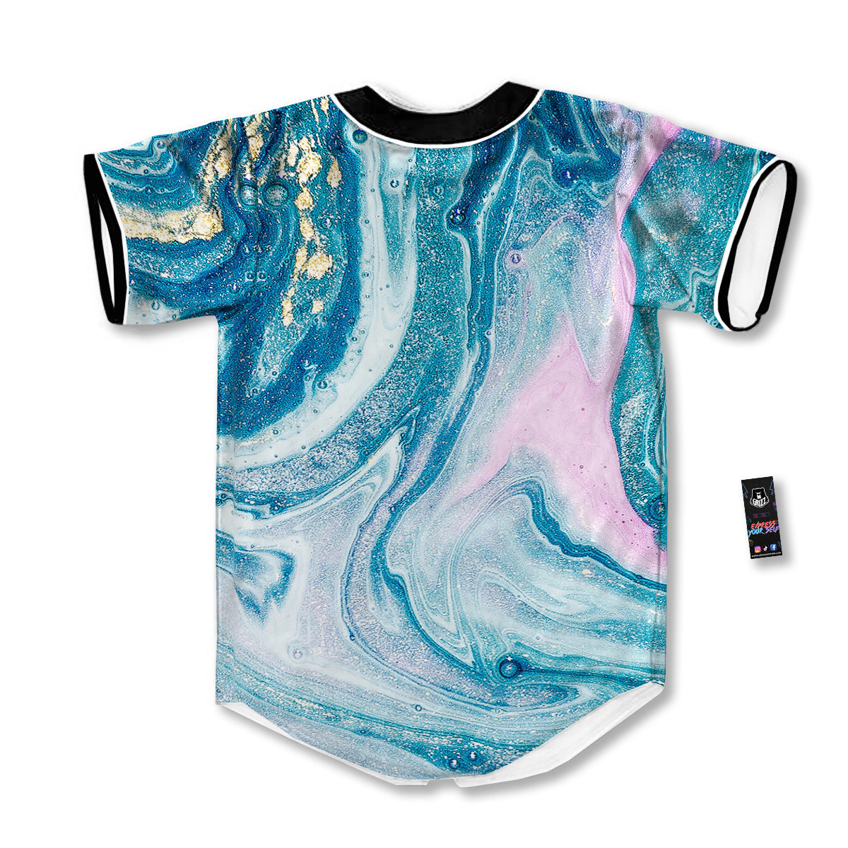 Abstract Ocean Marble Pink Blue Print Baseball Jersey-grizzshop