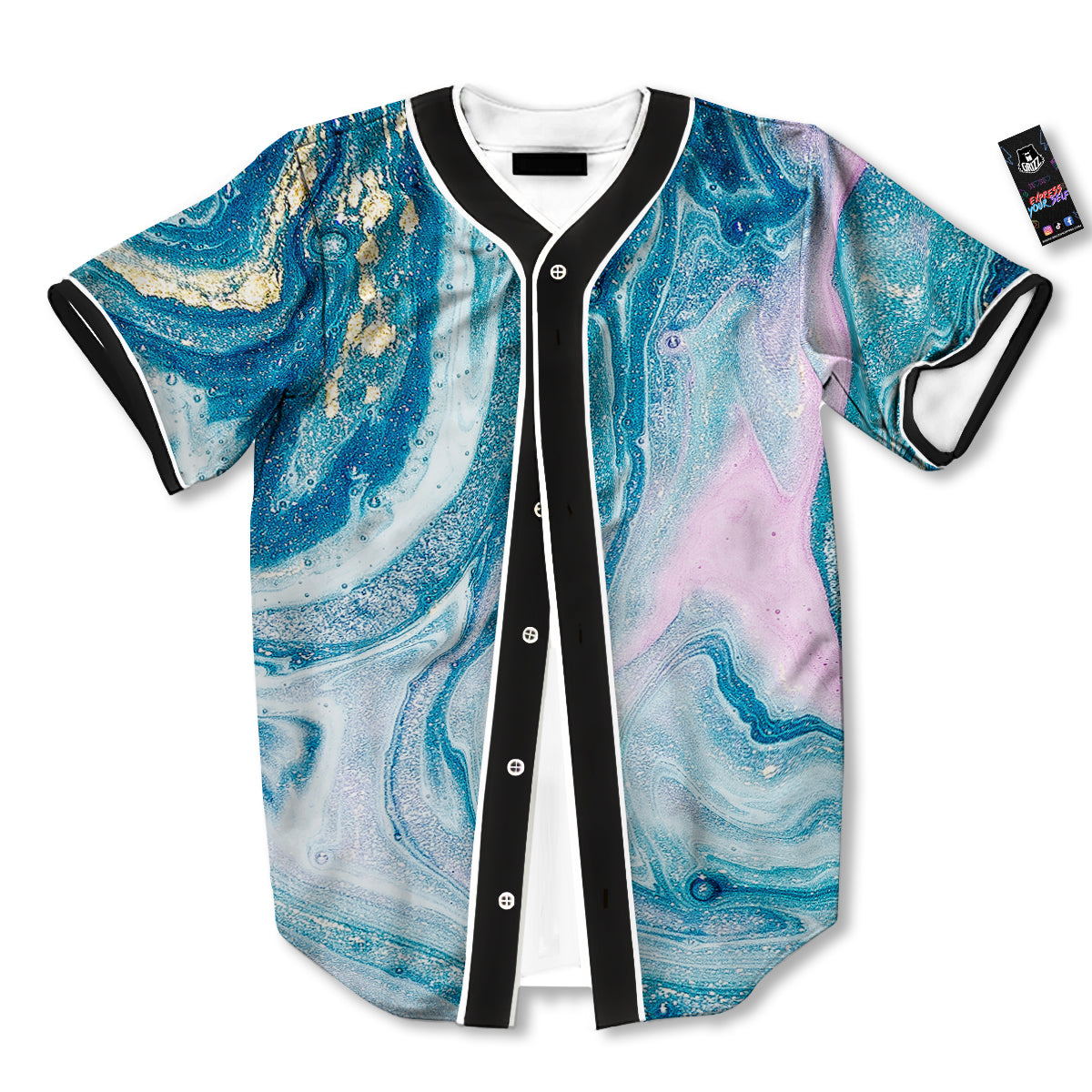 Abstract Ocean Marble Pink Blue Print Baseball Jersey-grizzshop