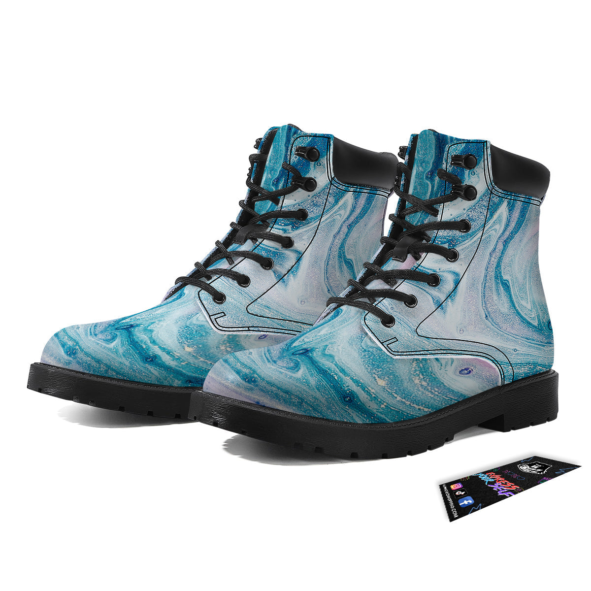 Abstract Ocean Marble Pink Blue Print Boots-grizzshop