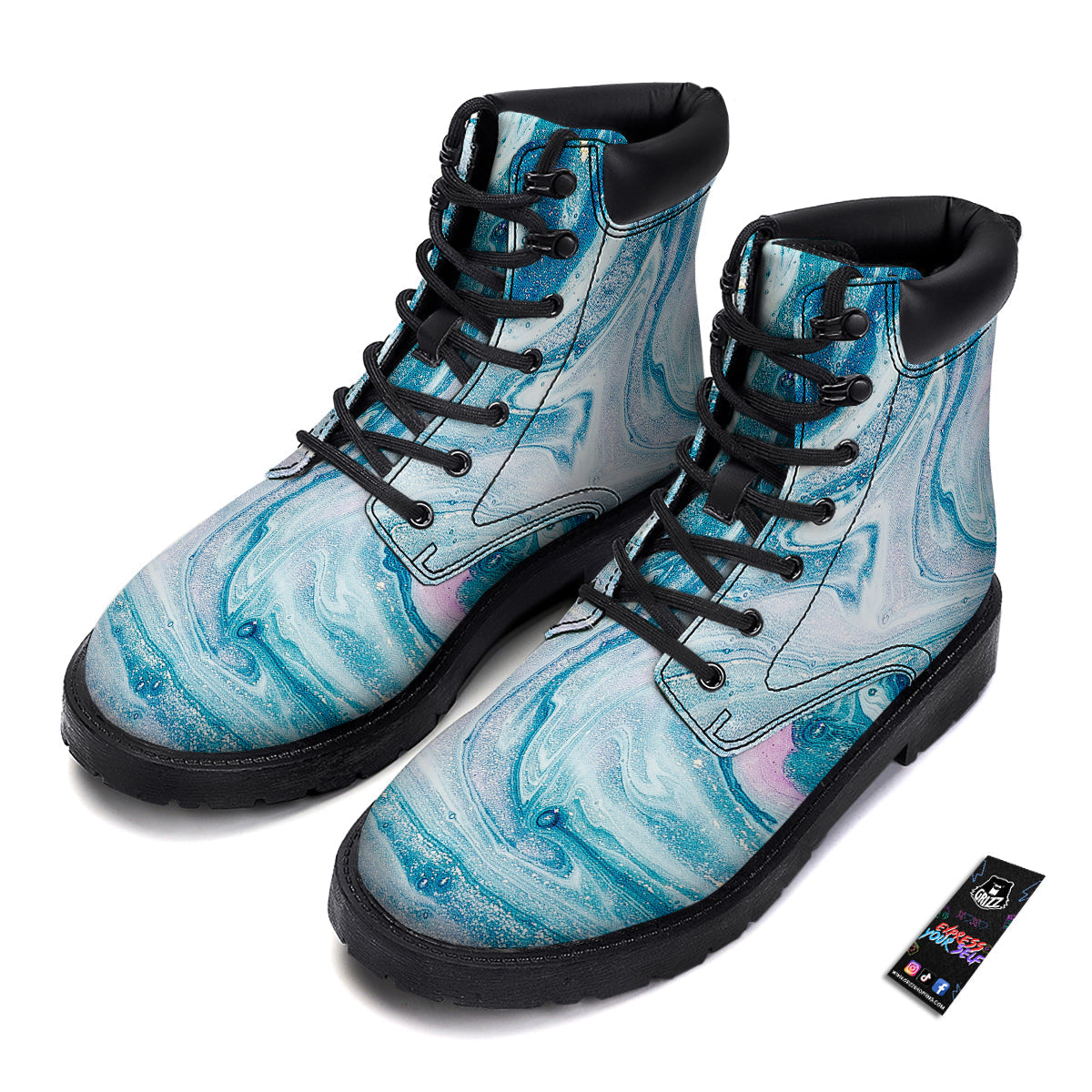 Abstract Ocean Marble Pink Blue Print Boots-grizzshop