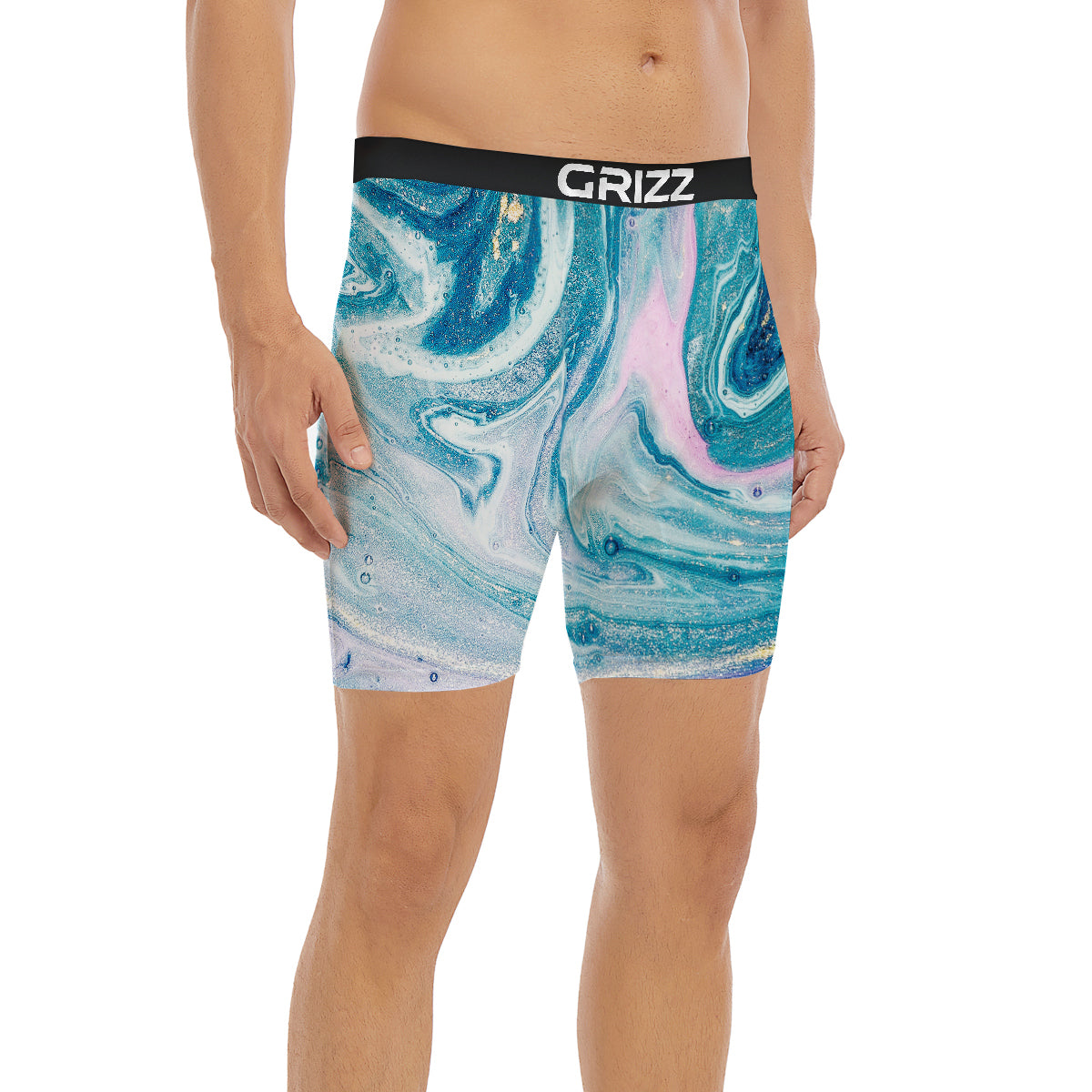 Abstract Ocean Marble Pink Blue Print Boxer Briefs-grizzshop