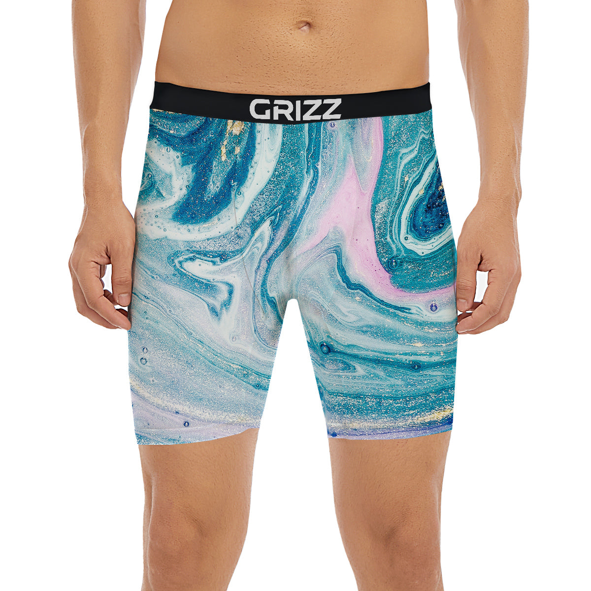Abstract Ocean Marble Pink Blue Print Boxer Briefs-grizzshop