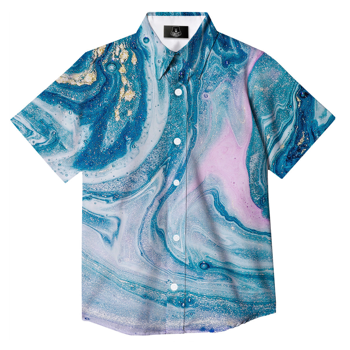 Abstract Ocean Marble Pink Blue Print Button Up Shirt-grizzshop