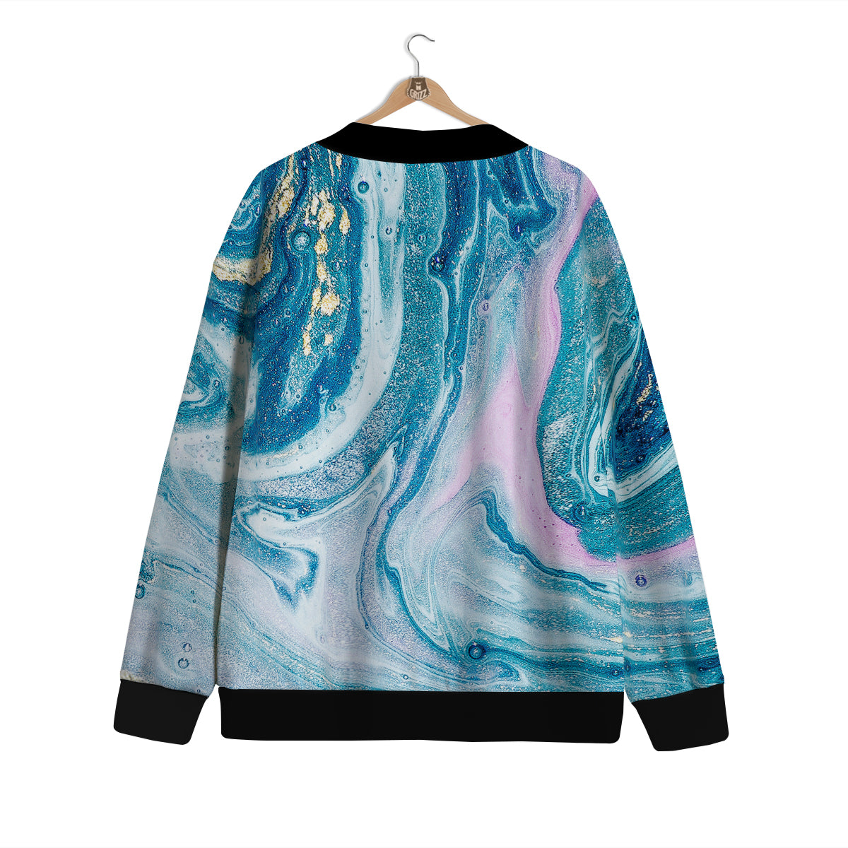 Abstract Ocean Marble Pink Blue Print Cardigan-grizzshop