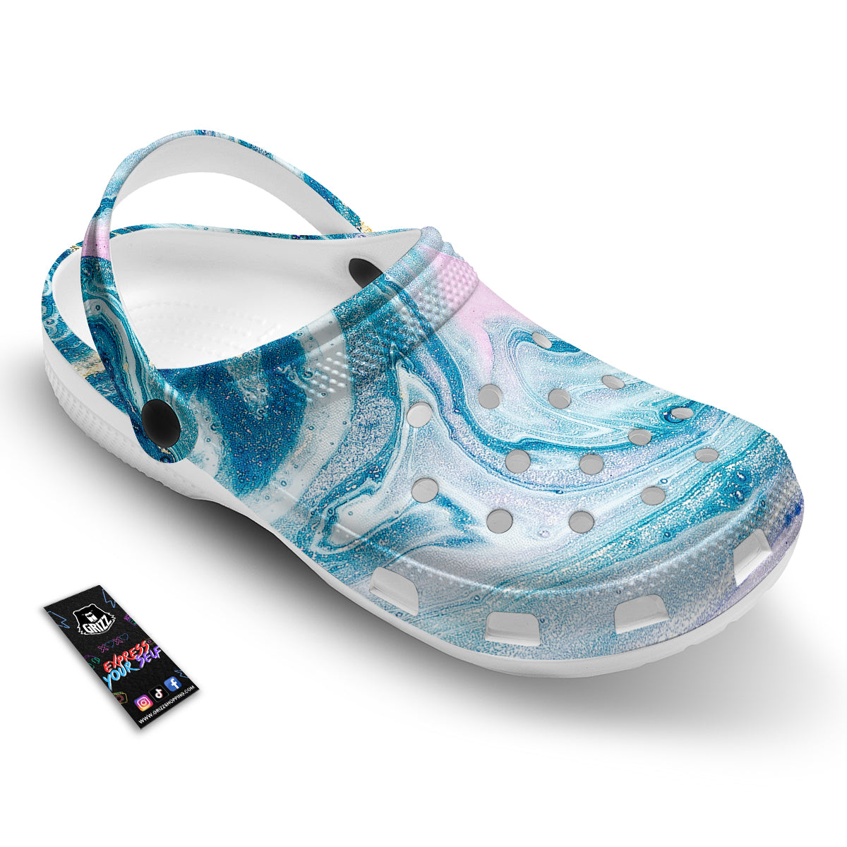 Abstract Ocean Marble Pink Blue Print Clog-grizzshop
