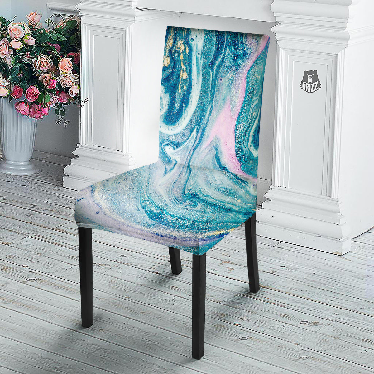 Abstract Ocean Marble Pink Blue Print Dining Chair Slipcover-grizzshop