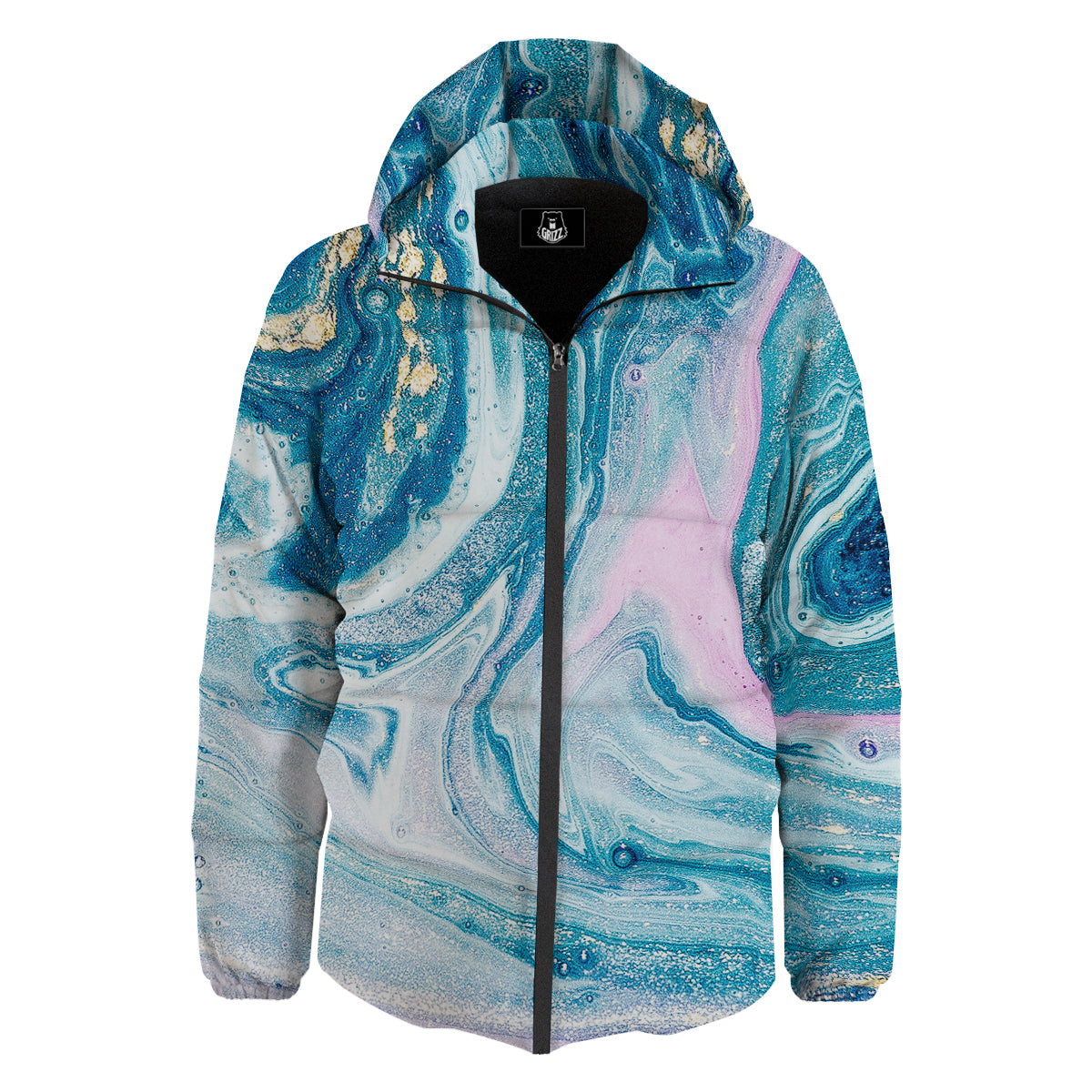 Abstract Ocean Marble Pink Blue Print Down Jacket-grizzshop