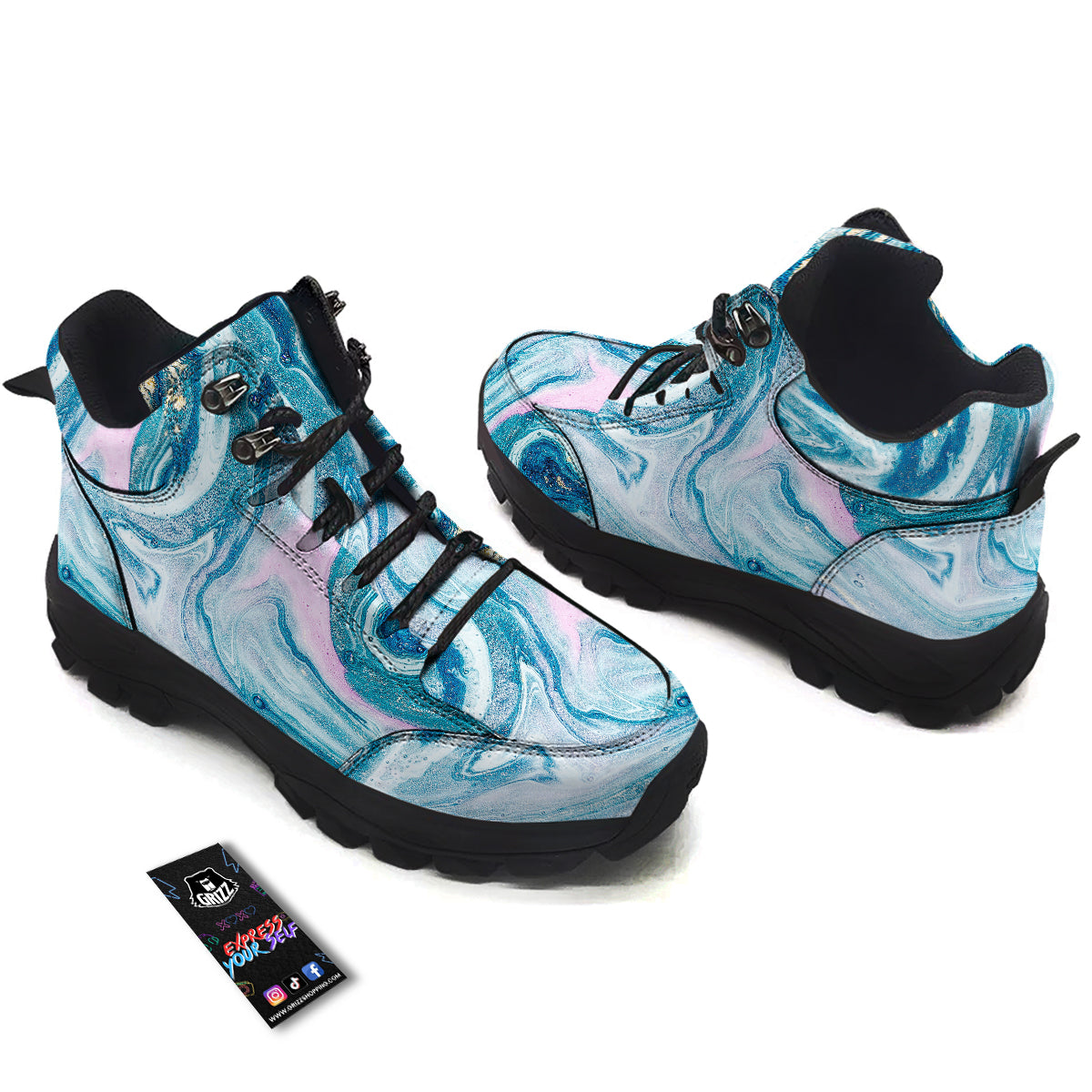 Abstract Ocean Marble Pink Blue Print Hiking Shoes-grizzshop