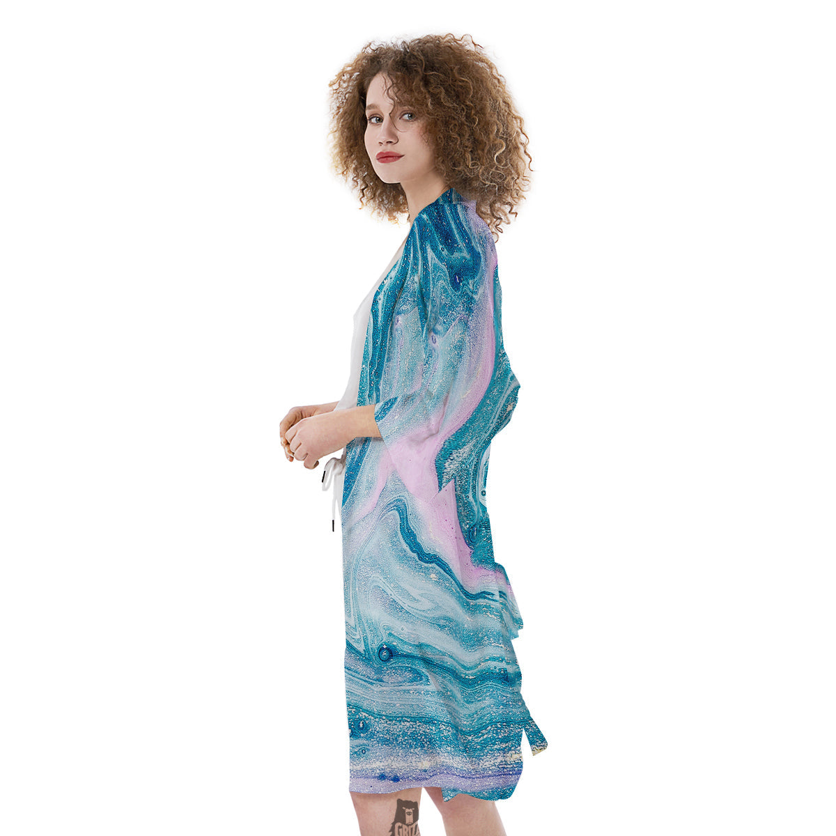 Abstract Ocean Marble Pink Blue Print Kimono-grizzshop
