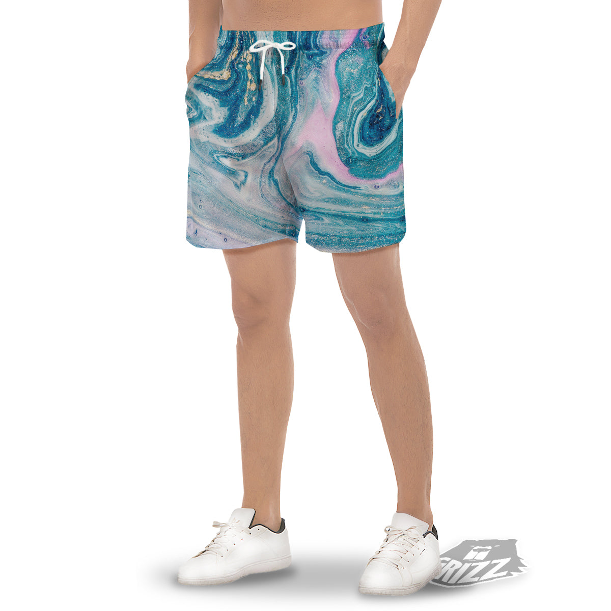 Abstract Ocean Marble Pink Blue Print Men's Gym Shorts-grizzshop