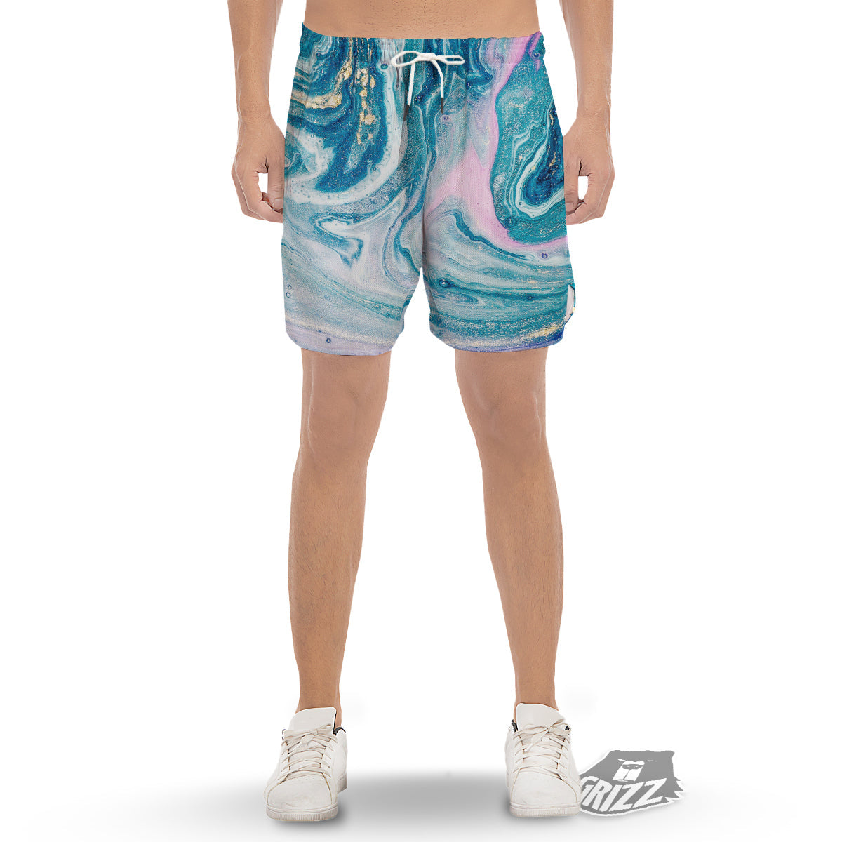 Abstract Ocean Marble Pink Blue Print Men's Gym Shorts-grizzshop