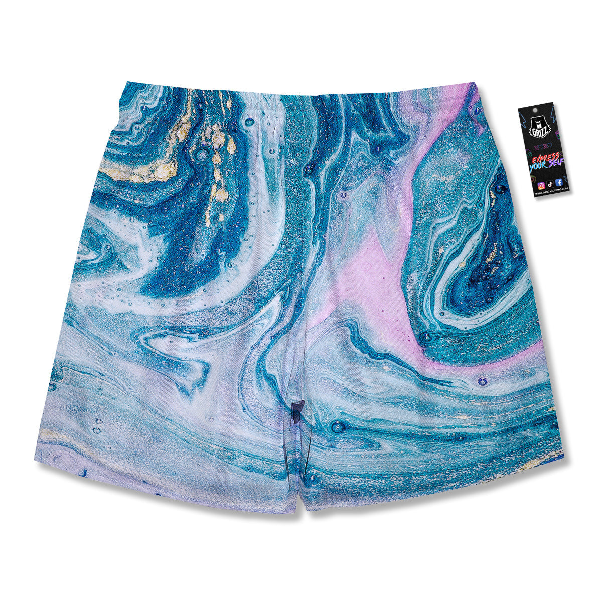 Abstract Ocean Marble Pink Blue Print Men's Running Shorts-grizzshop