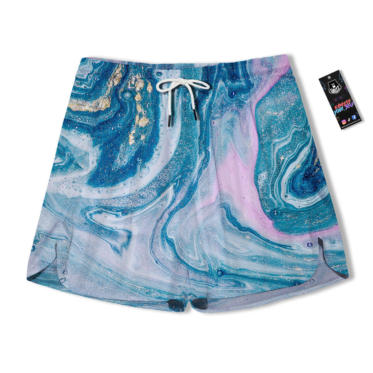 Abstract Ocean Marble Pink Blue Print Men's Running Shorts-grizzshop