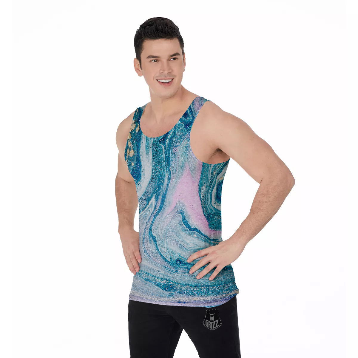 Abstract Ocean Marble Pink Blue Print Men's Tank Top-grizzshop